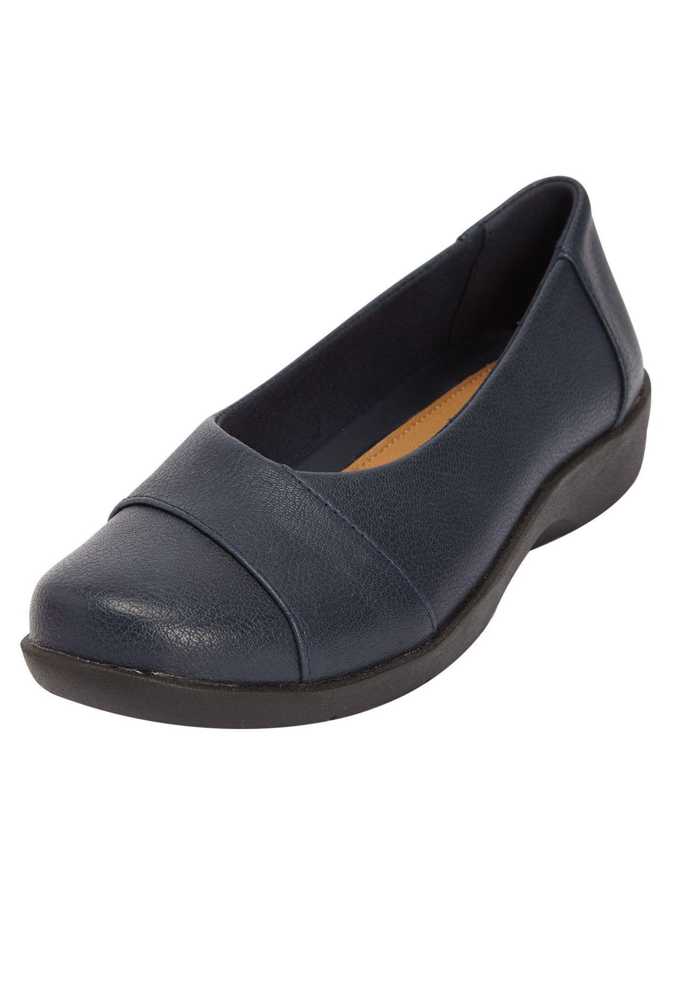 Comfortview Women's Wide Width The Gab Flat - Comfortable Slip-On Shoes for Work, Travel & Everyday Wear