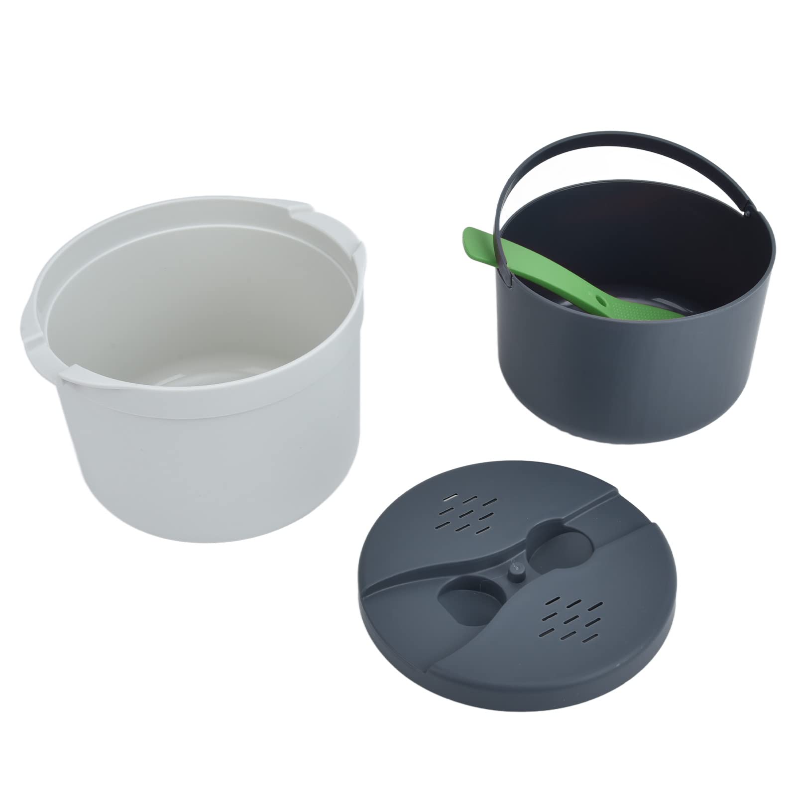 YOUTHINK 2L Microwave Rice Cooker - BPA-Free Food Grade PP Material, Includes Steaming Pot, Rice Spoon, Lid & Strainer - Dishwasher Safe, Perfect for Dorm, Office & Travel - Green