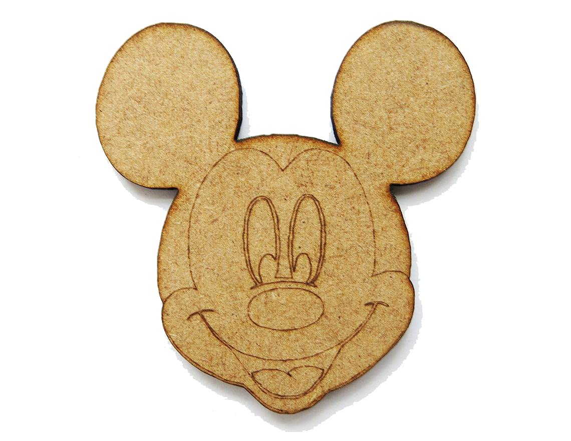 Whittlewud Mickey Mouse Engraved Ears MDF Wood Blank - 3 Inch DIY Disney Crafting Laser Cutout for Scrapbooking, Home Decor & Party Supplies