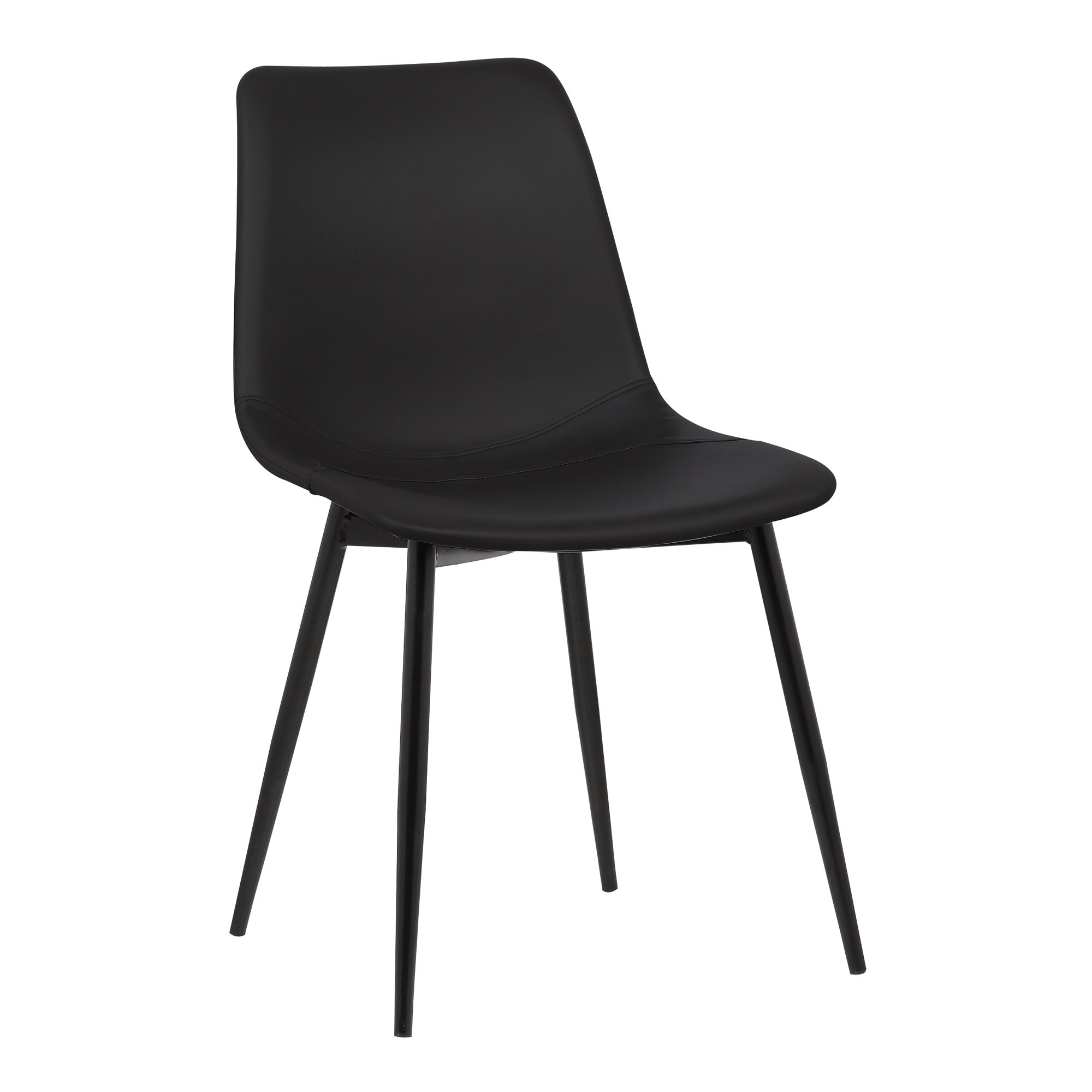 Armen Living Monte Mid Century Modern Dining Chair - Black Faux Leather Upholstery with Black Metal Legs - Perfect for Kitchen, Dining Table, Home Office Desk & Vanity Area