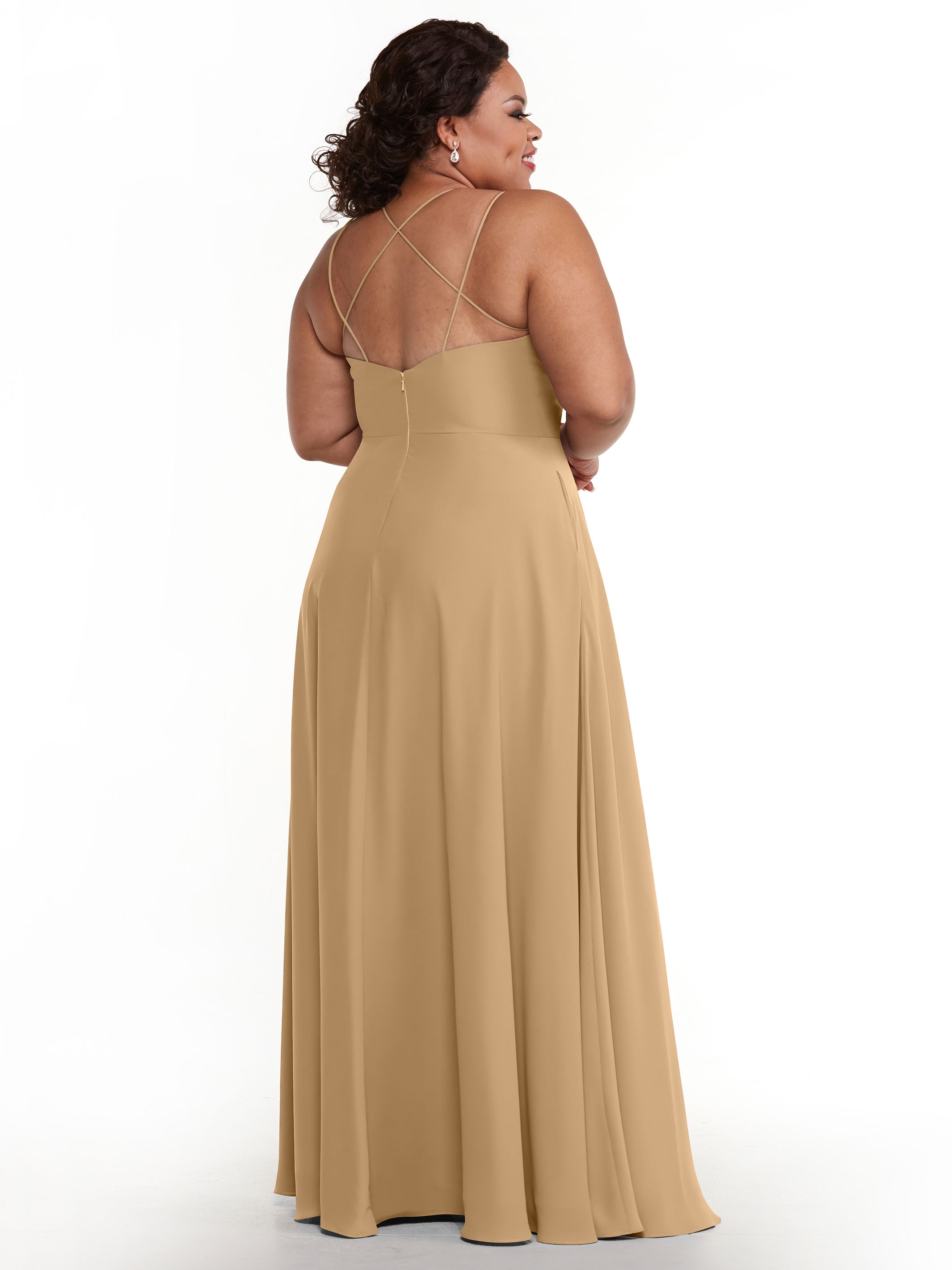 Elegant 83024 Stretch Chiffon A-Line Bridesmaid Dress with Pockets - Perfect for Weddings, Formal Events & Special Occasions