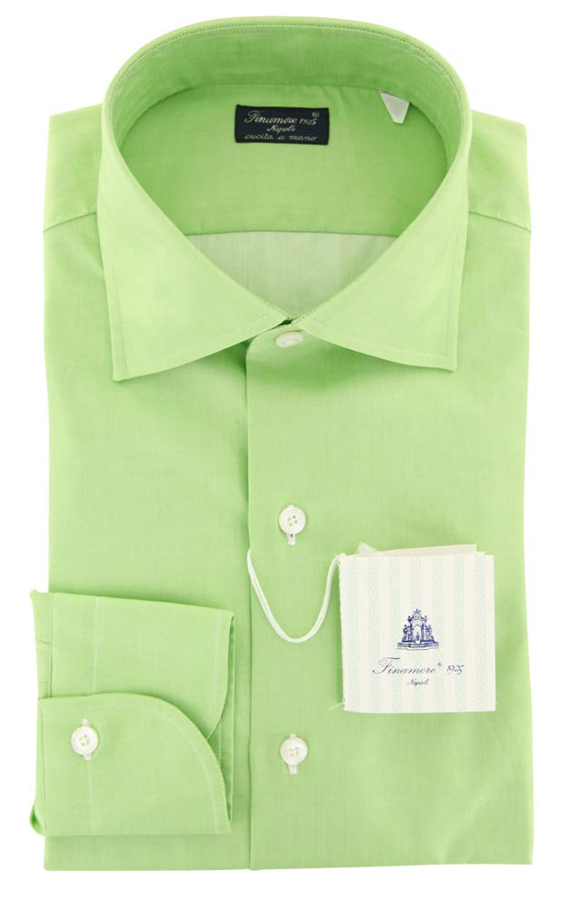 Napoli Green Solid Button Down Spread Collar Cotton Slim Fit Dress Shirt for Men | Size Small 15.5 Neck | Business Casual & Formal Office Wear