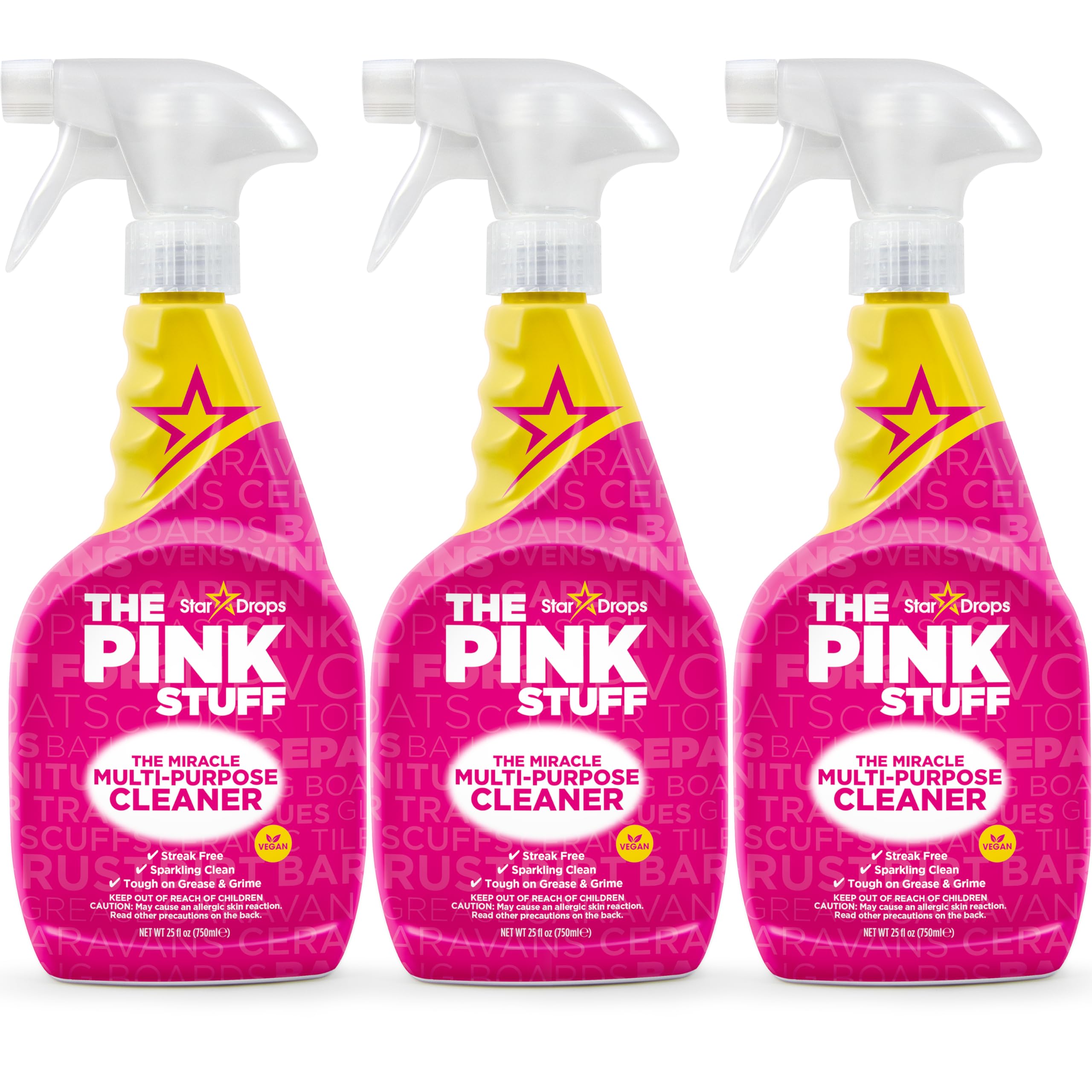 Stardrops The Pink Stuff Miracle Multi-Purpose Cleaning Spray 750ml (3-Pack) - All-Purpose Cleaner for Kitchen, Bathroom, Stainless Steel & More - Powerful Degreaser & Stain Remover for Tough Cleaning Jobs