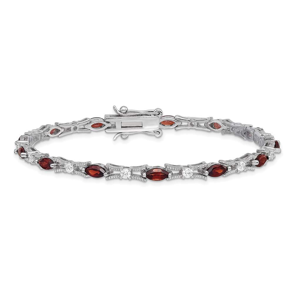 925 Sterling Silver Garnet & Cubic Zirconia Bracelet for Women - Elegant Fine Jewelry Gift for Her (7 Inch) - Perfect for Anniversaries, Birthdays & Special Occasions