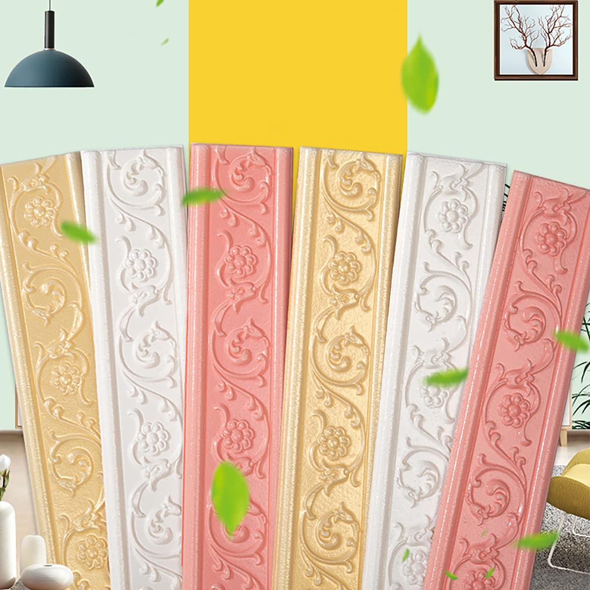 ECYC 27.17x3.15 Inch Self-Adhesive 3D Foam Molding Trim - Peel & Stick Flexible Baseboard Wall Border for Home, Kitchen, Bedroom Decor (Gray 01) - Perfect for DIY Wall Accents, Cabinet Edging & Furniture Upgrades