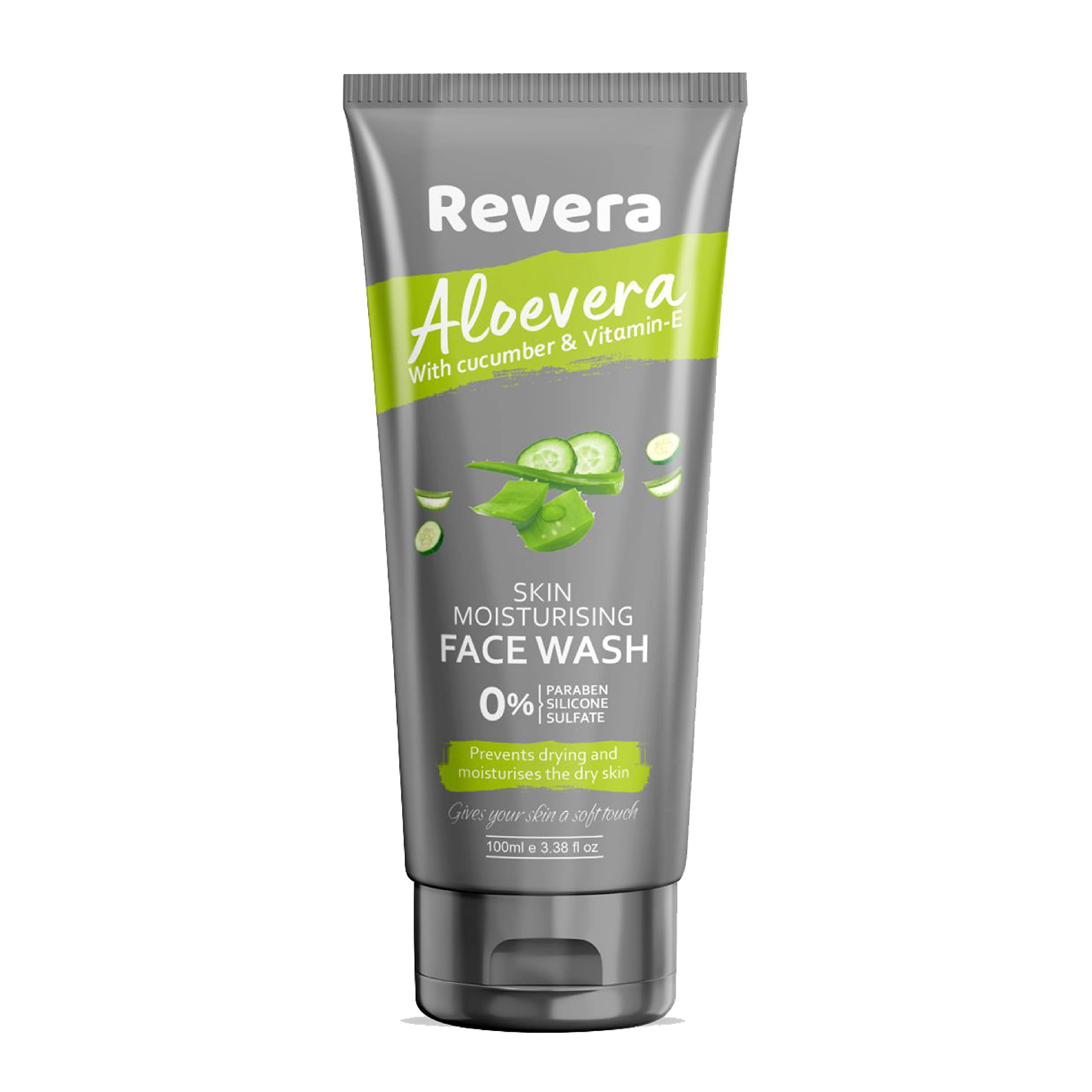 Revera Aloe Vera Face Wash for Dry Skin 100ml - Sulfate & Paraben Free with Aloe Vera, Cucumber & Vitamin E - Gentle Cleanser for All Skin Types (Men & Women) - Perfect for Daily Skincare Routine & Hydration