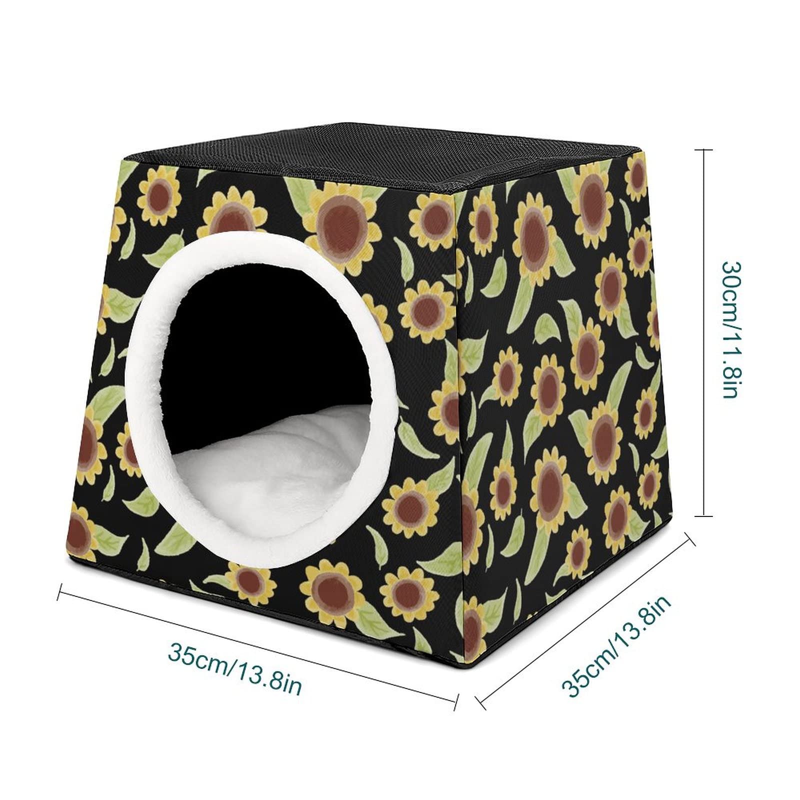 Printed Cat Houses & Condos - Foldable Cat Cube Bed with Removable Sunflower Pillow - Cozy Pet Sofa for Indoor Cats - Perfect for Napping, Playing & Relaxing in Home
