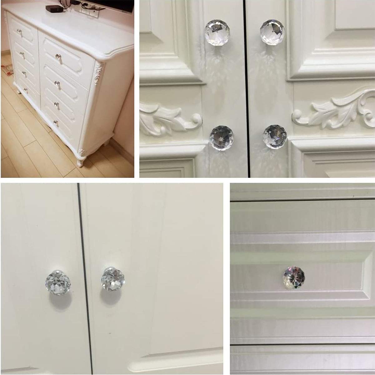 Crystal Cabinet Knobs - 5Pcs Diamond Shaped Glass Drawer Pulls with Screws (20mm) | Elegant Dresser & Cupboard Handles for Bedroom Furniture & Home Decor