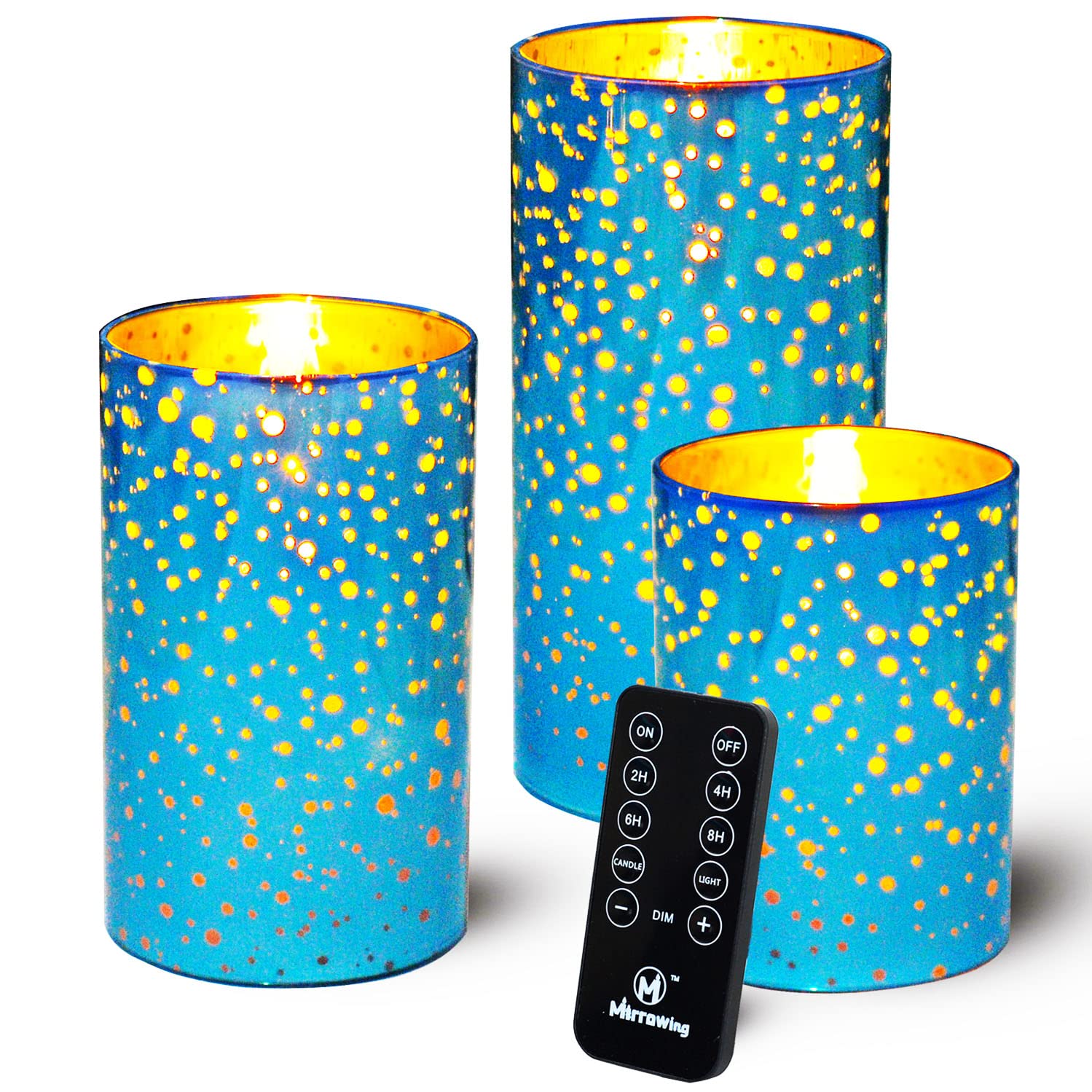 Blue Glass Flameless LED Candles Set of 3 (3