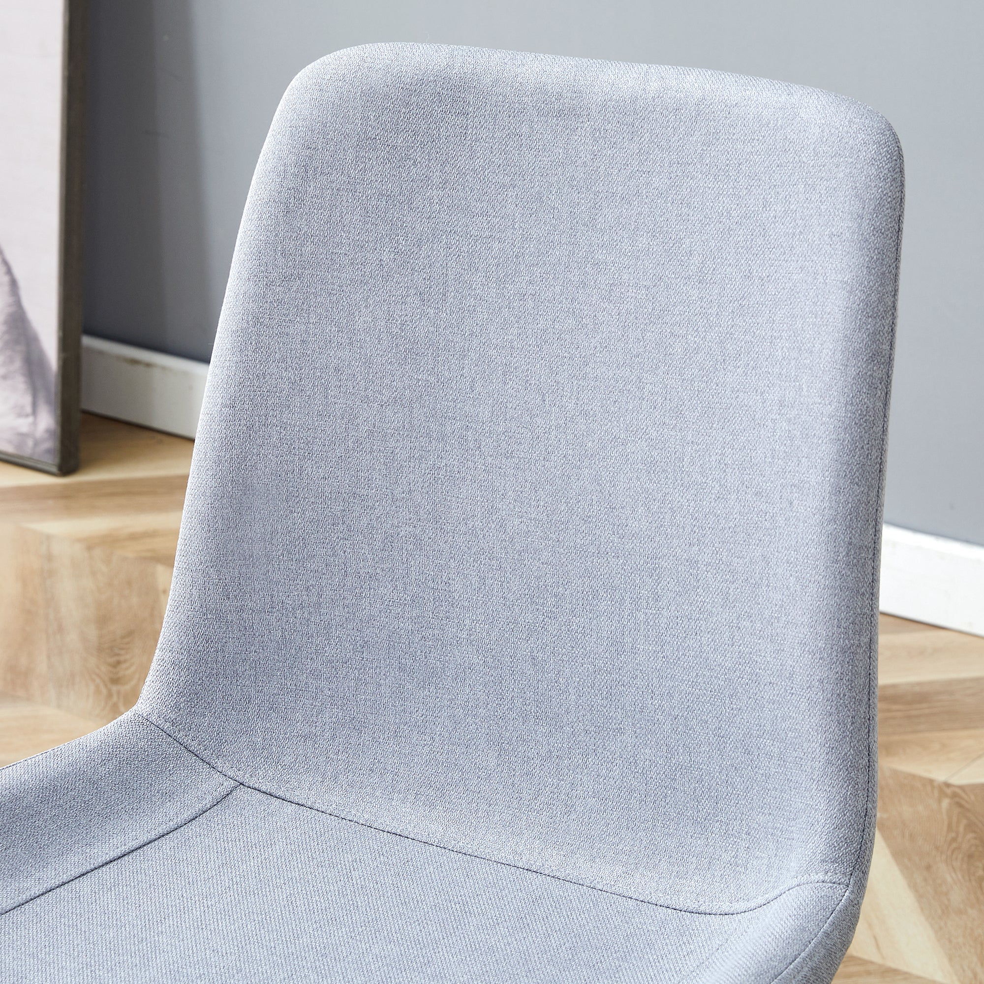 6-Piece Light Gray Linen Cotton Dining Chair Set - Ergonomic Curved Cushion Design for Comfortable Seating | Perfect for Dining Room, Kitchen, and Home Decor