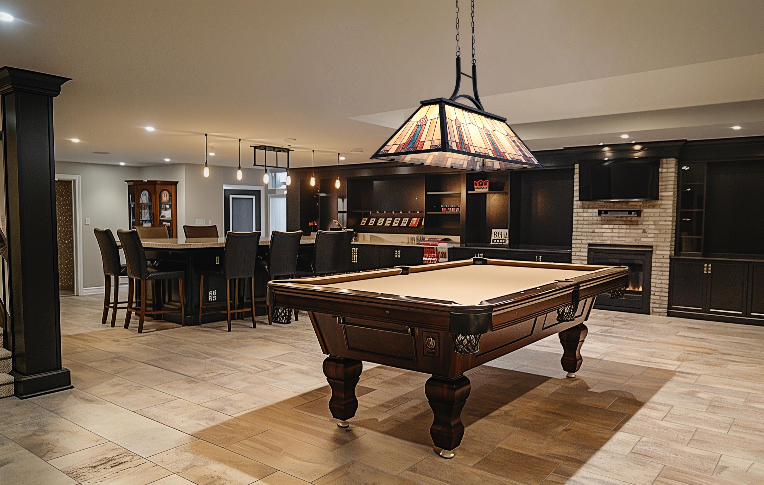 Vintage Tiffany Style Pool Table Light - 3-Light Billiards Chandelier for 7', 8', 9' Game Tables | Perfect for Man Cave, Snooker Room, Club, Bar & Kitchen Island Lighting | Durable Hanging Fixture with Classic Stained Glass Design