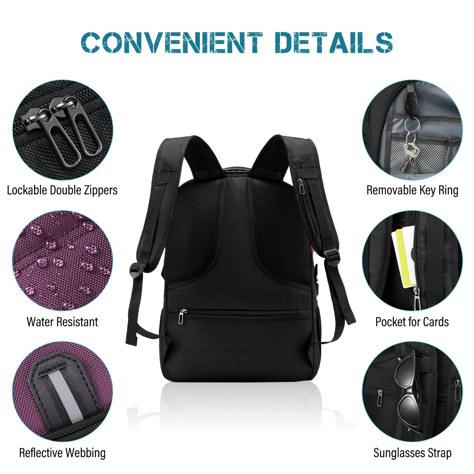 LOVEVOOK 17 Inch Waterproof Anti-Theft Laptop Backpack with USB Charging Port & Lock - Lightweight Business Travel Backpack for Men & Women, College Students (Black & Purple) - Perfect for Work, School, Airplane & Daily Commute
