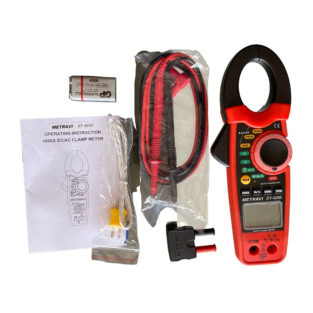 Metravi DT-4250 Digital Clamp Meter 1000A AC/DC Current Tester with 30mm Jaw - Perfect for HVAC, Electrical Maintenance & Industrial Use