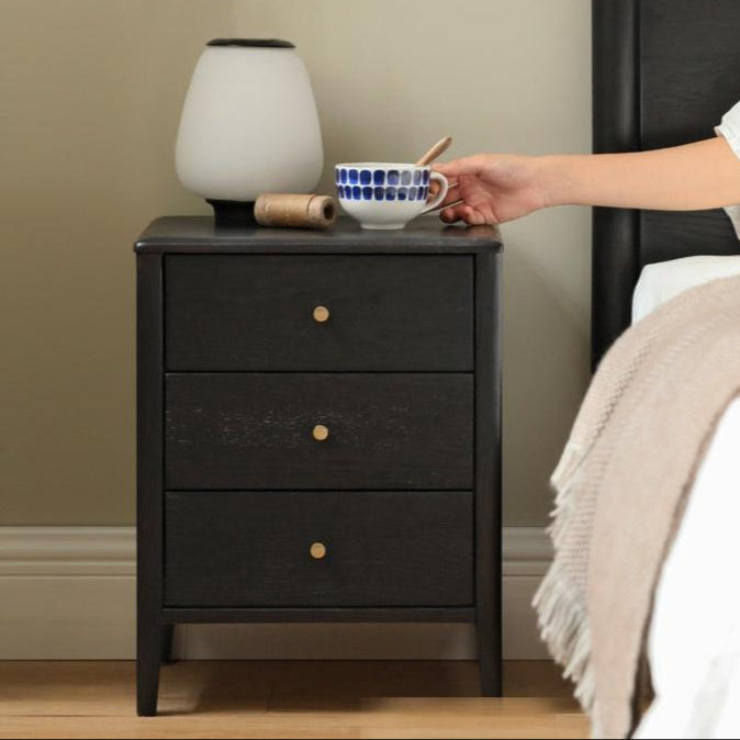 Solid Oak Wood Retro Smoky Nightstand - Vintage Bedside Table for Bedroom, Living Room & Office Decor