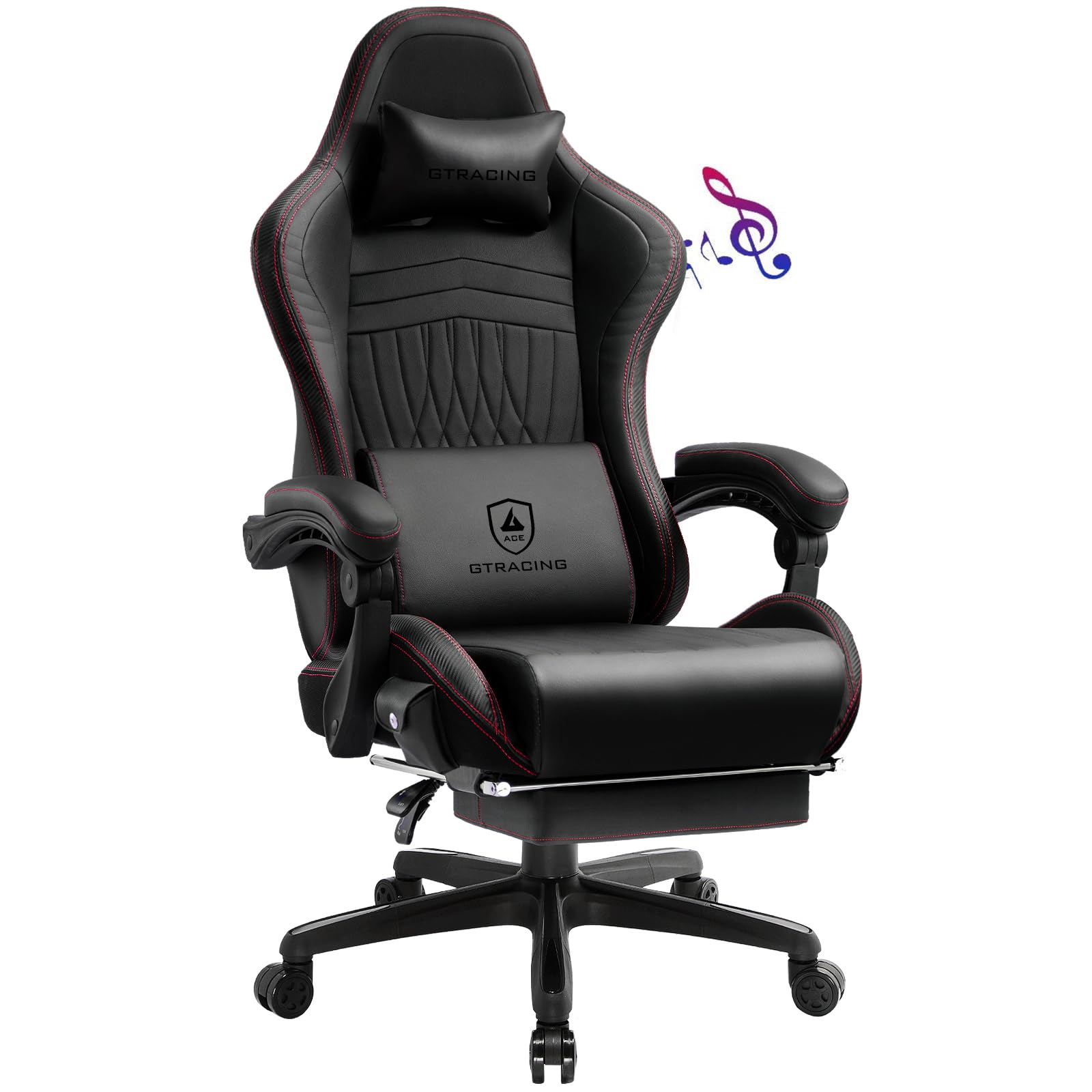 GTPLAYER Ergonomic Gaming Chair with Bluetooth Speakers & Footrest - High Back Reclining Computer Chair with Linkage Armrests for Adults & Kids - Perfect for PC Gaming, Streaming & Home Office (Red)