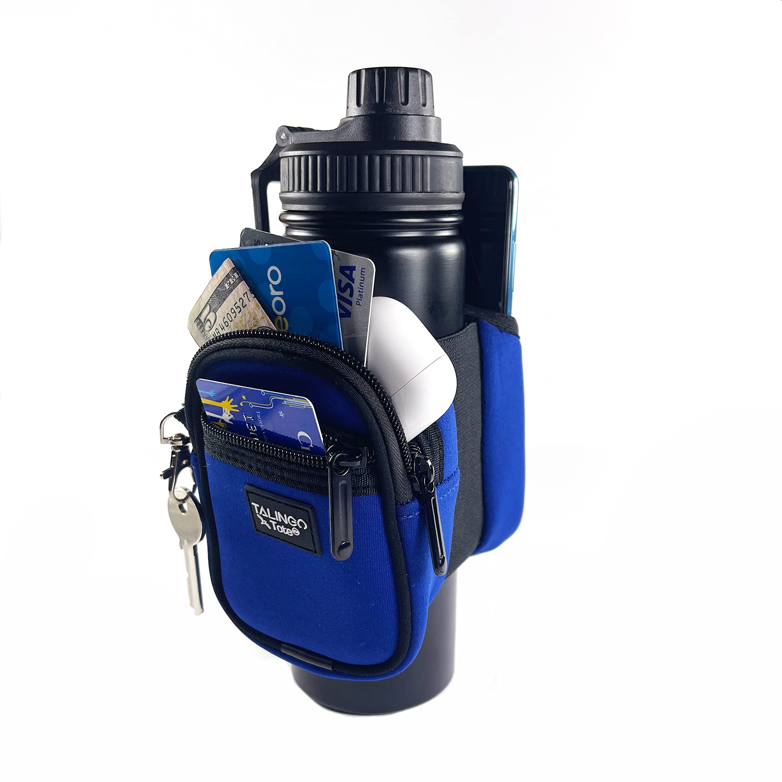 TALINGO TOTE Gym Water Bottle Pouch with Phone Holder - Secure Zipper Pocket, Card Holder & Key Holder - Perfect Water Bottle Accessories for Gym, Running, Hiking & Outdoor Activities
