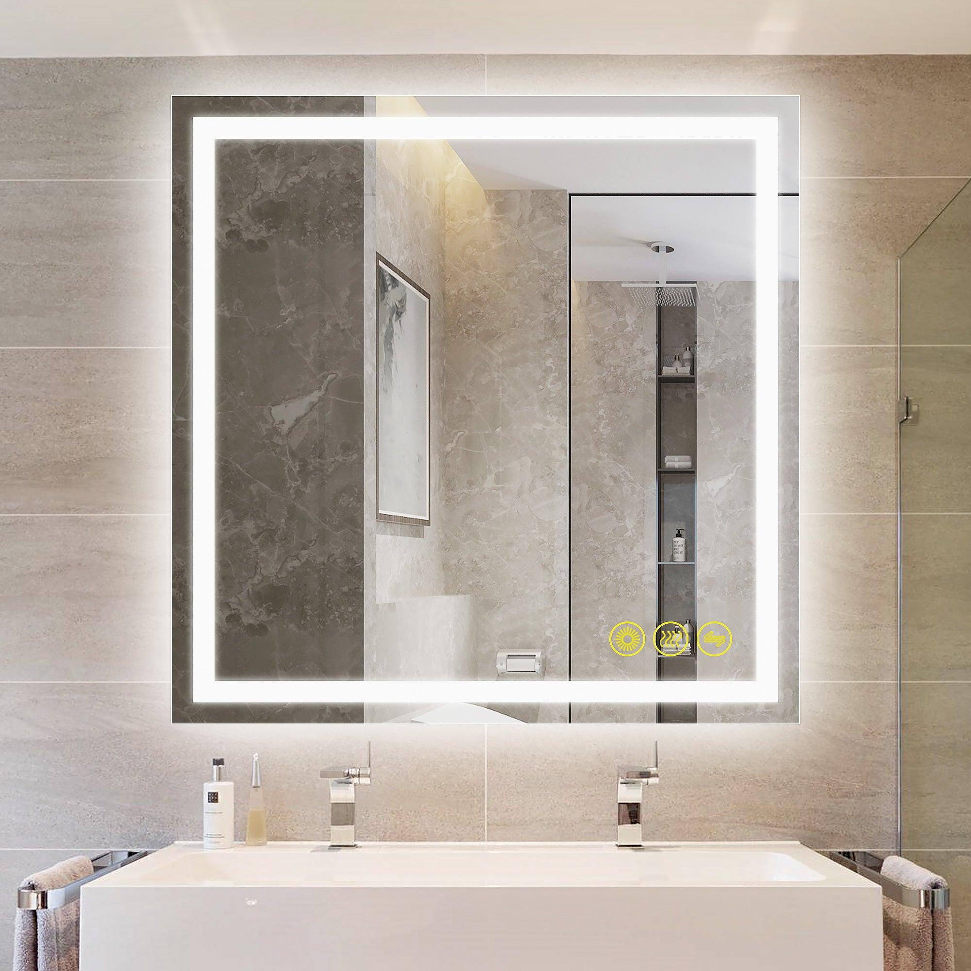 Anti-Fog LED Bathroom Mirror with Backlit Illumination - Touch Switch & Dimmable Light for Makeup Vanity, Shaving, and Home Decor