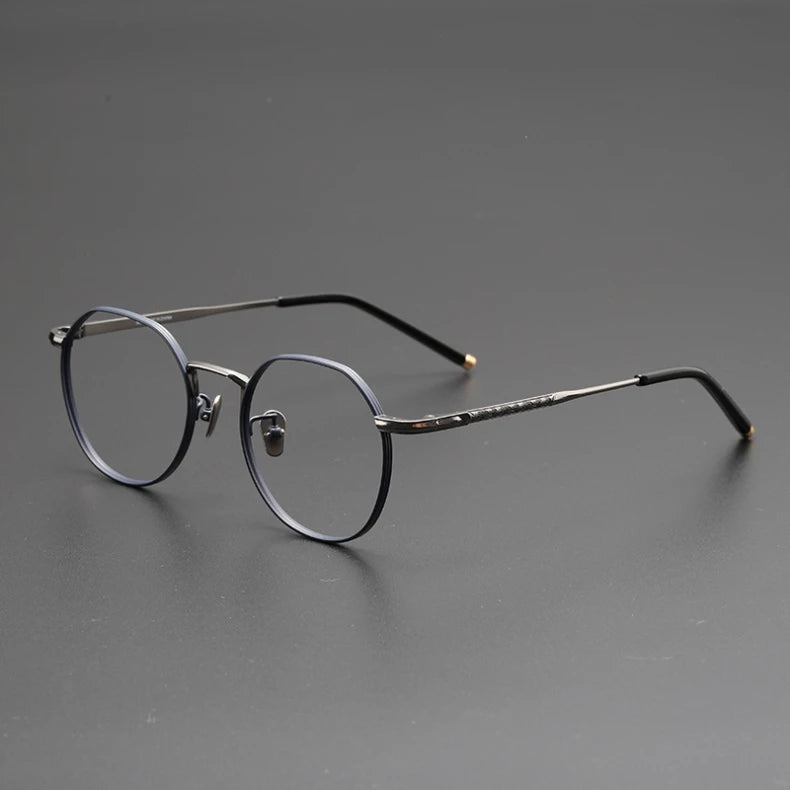 Unisex Black Titanium Polygon Round Full Rim Eyeglasses 14919 - Stylish & Durable for Work, Reading & Everyday Wear