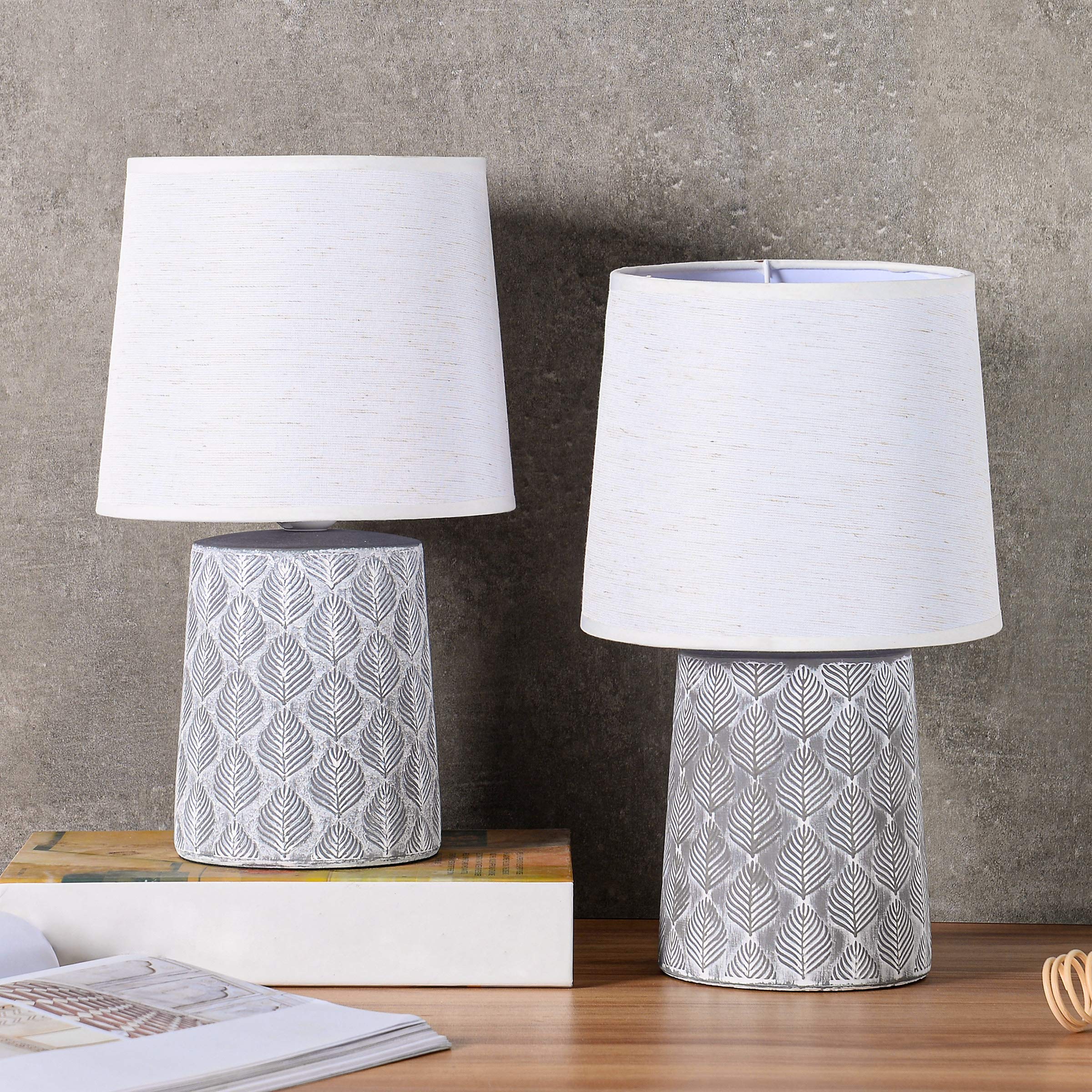 BRUBAKER 2-Pack White Ceramic Floral Table Lamps - 13 Inch Classic Bedside Lighting for Living Room, Bedroom & Office Decor