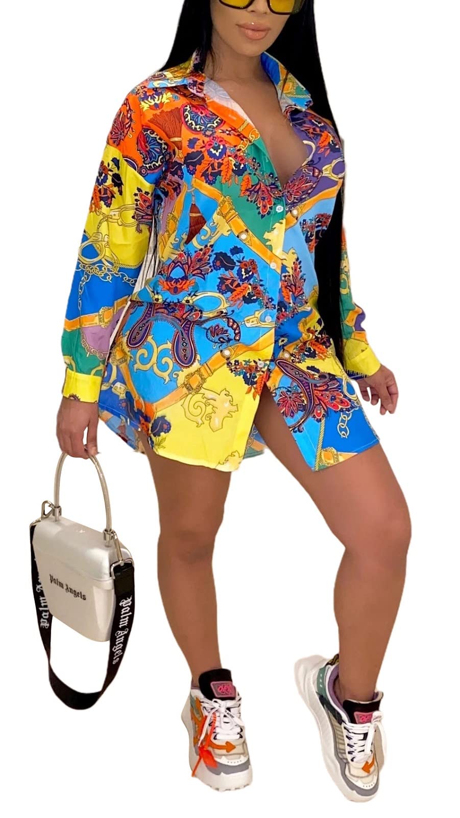 Women's Floral Print Button Down Shirt Dress - Long Sleeve Loose Collar Blouse Top | Casual Office Wear, Spring Summer Outfits, Date Night & Vacation Style