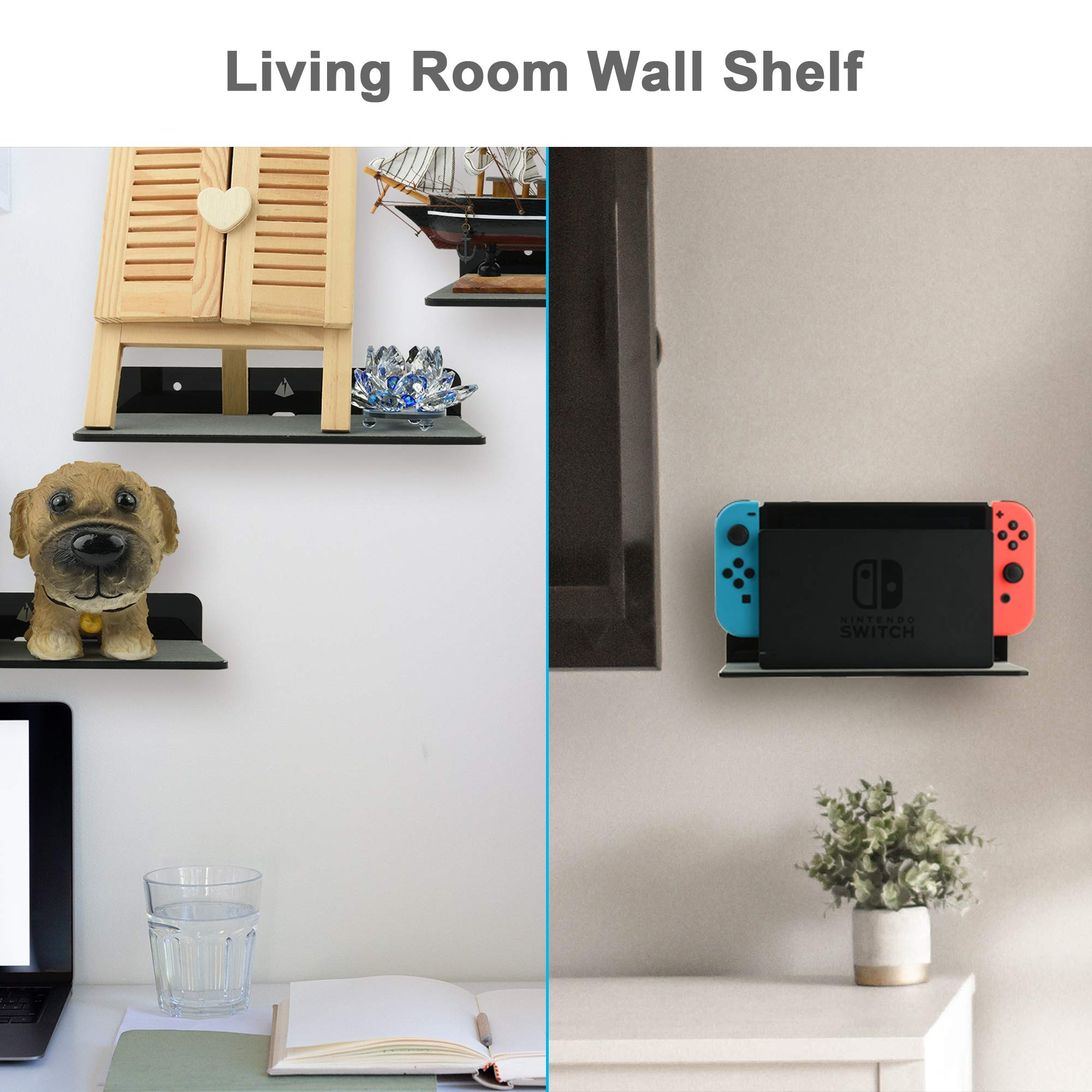 TXEsign 9-Inch Black Acrylic Floating Wall Shelf - Speaker Stand for Bookshelf Speakers, Webcam, Cell Phones & Display - Perfect for Home Theater, Gaming Setup & Office Organization