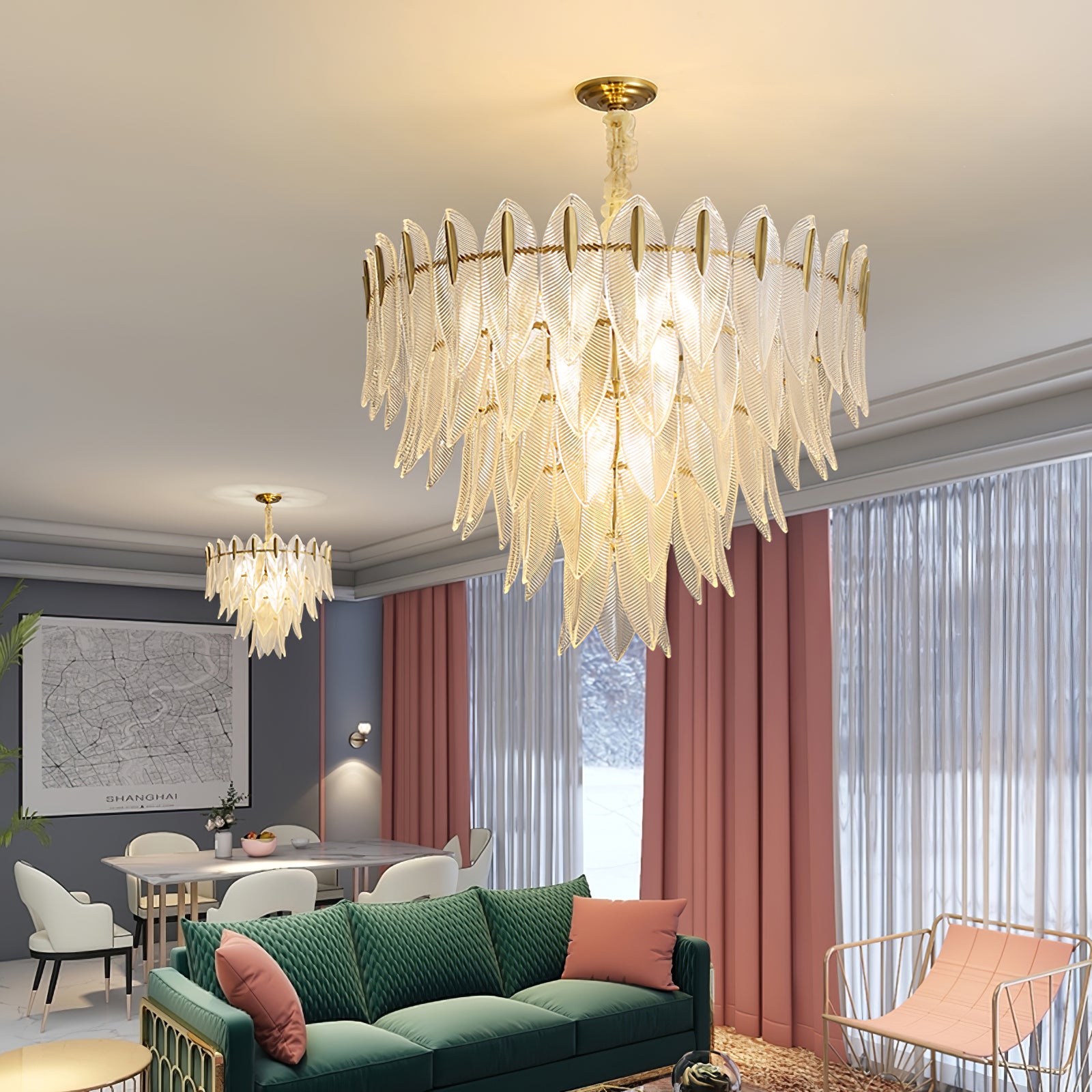 Elegant Glass Feather Chandelier - Modern Crystal Ceiling Light Fixture for Dining Room, Bedroom & Living Room Decor