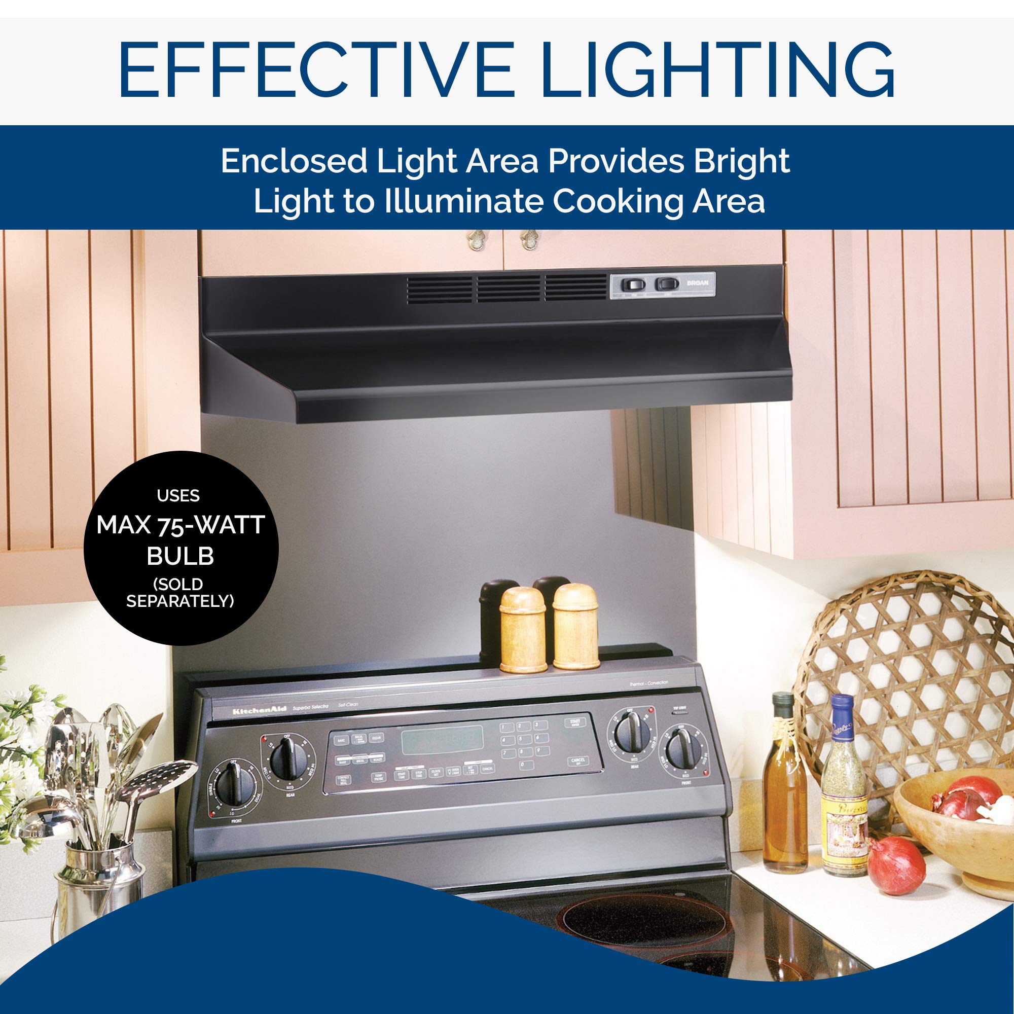 Broan-NuTone 30-Inch Black Under Cabinet Range Hood - Non-Ducted Ductless Kitchen Exhaust Fan with LED Lights | Perfect for Small Kitchens, Apartments & Remodeling Projects