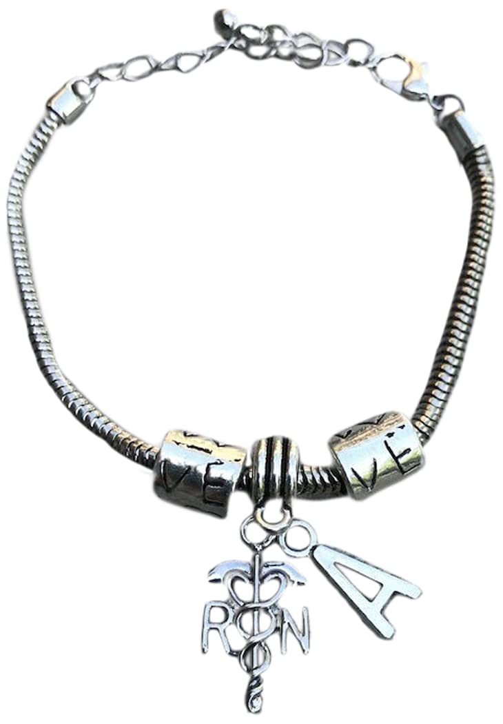 RN Charm Bracelet for Nurses - Personalized Initial Jewelry, Nurse Appreciation Gift for Women, Nursing Graduation & Thank You Present - Perfect for Nurses Week, Birthday & Daily Wear