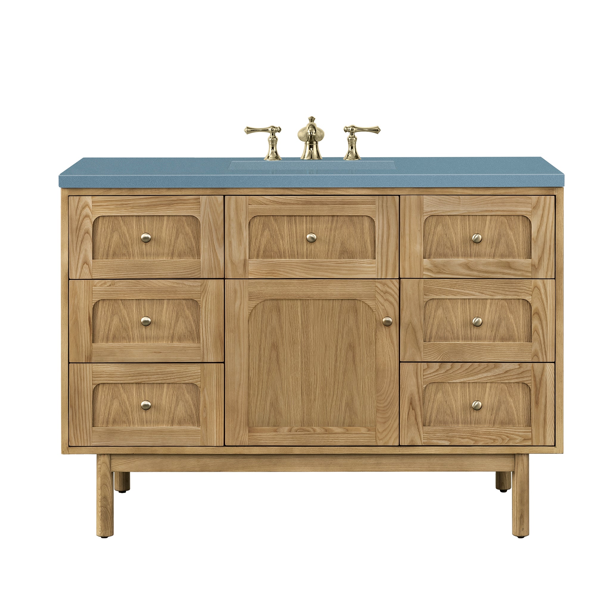 Laurent 48 Inch Single Bathroom Vanity with Light Natural Oak Finish & 3CM Calacatta Blue Quartz Top - Perfect for Modern Master Bathrooms & Powder Rooms