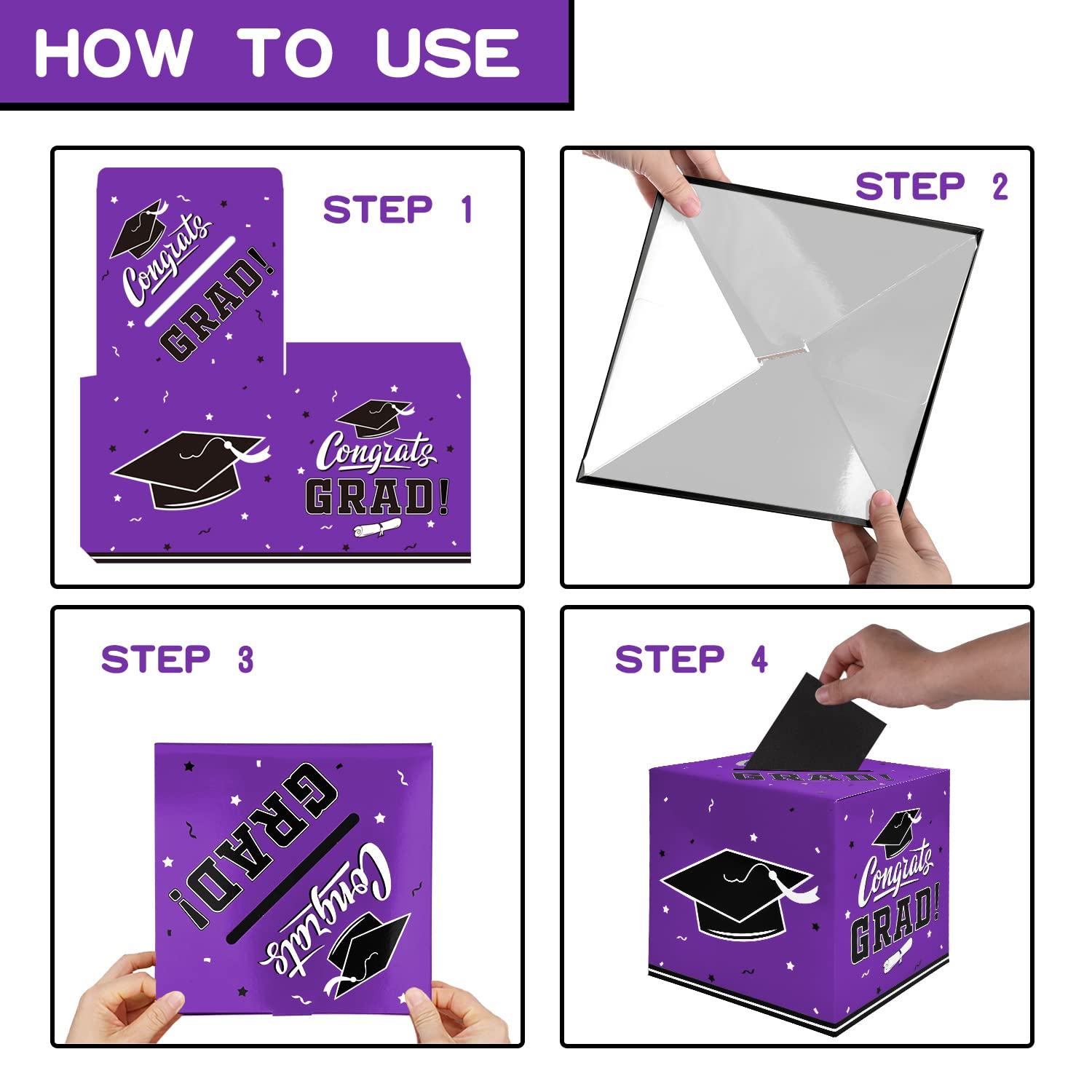 Graduation Party Decorations Set - Graduation Gift Box, Card Box & Party Favors in Purple | Perfect for Graduation Celebrations, School Events & Photo Backdrops