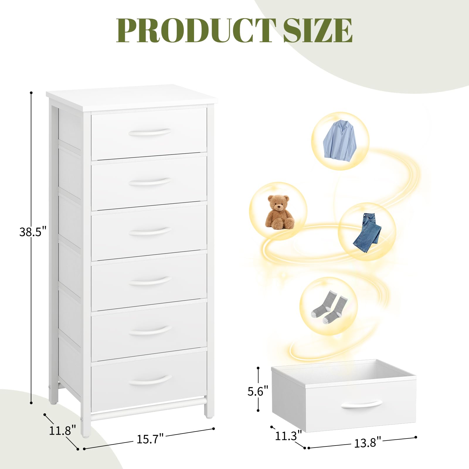 Yoobure Tall Nightstand with 6 Drawers - Bedroom Storage for Small Spaces & Dorms
