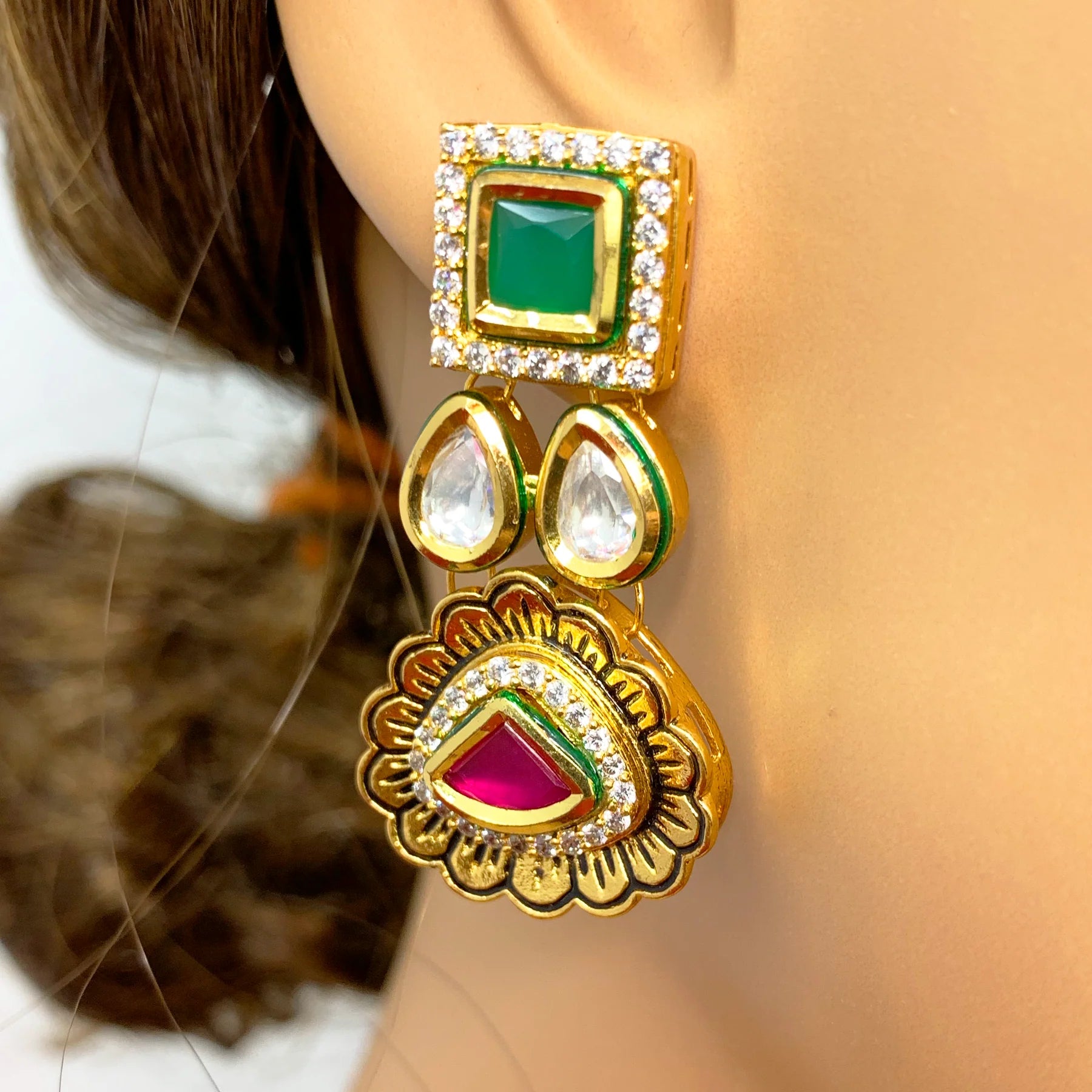 Designer Gold Plated Royal Kundan Necklace and Earrings Set (D846) - Perfect for Weddings, Parties & Special Occasions