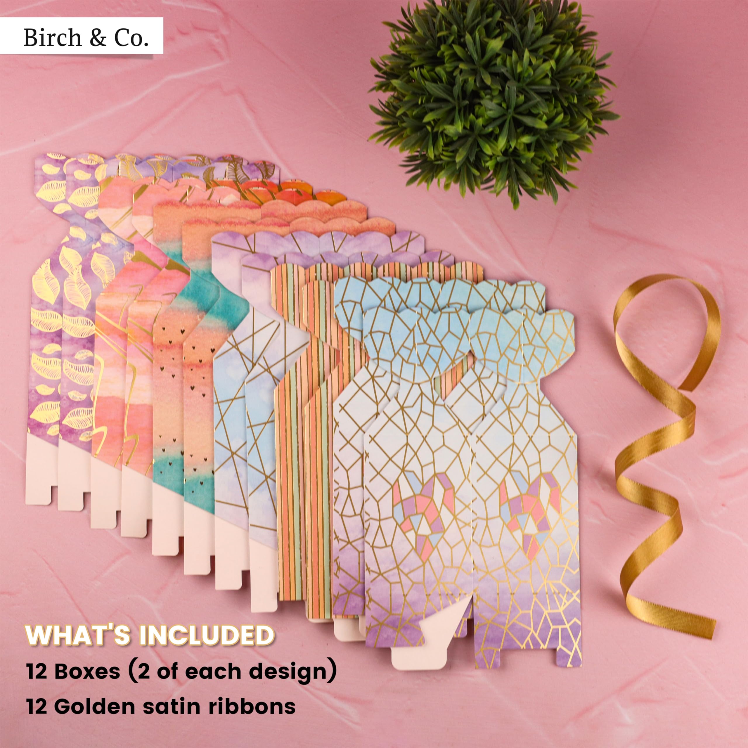 Birch & Co. Premium Gift Box Set - 12 Pack Elegant Paper Favor Boxes with Gold Strips for Baby Showers, Weddings & Special Events - Perfect for Party Favors, Bridal Gifts & Personalized Present Wrapping