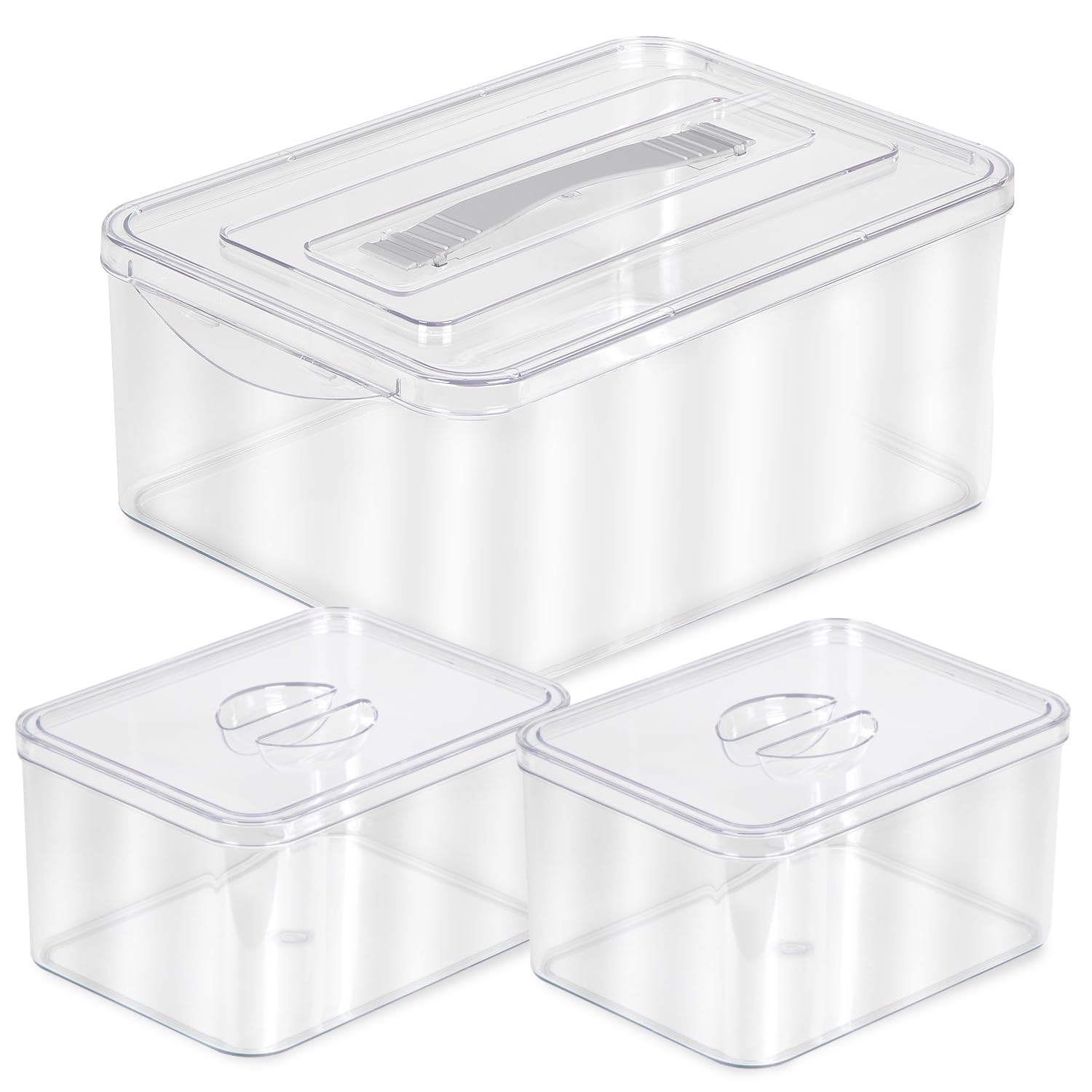 Clear Plastic Storage Bins with Lids - Set of 1 Large & 2 Medium Organizing Containers for Closet, Fridge, Pantry | Durable Stackable Home Organization Solutions by Richards Homewares | Perfect for Kitchen, Bathroom & Garage Storage