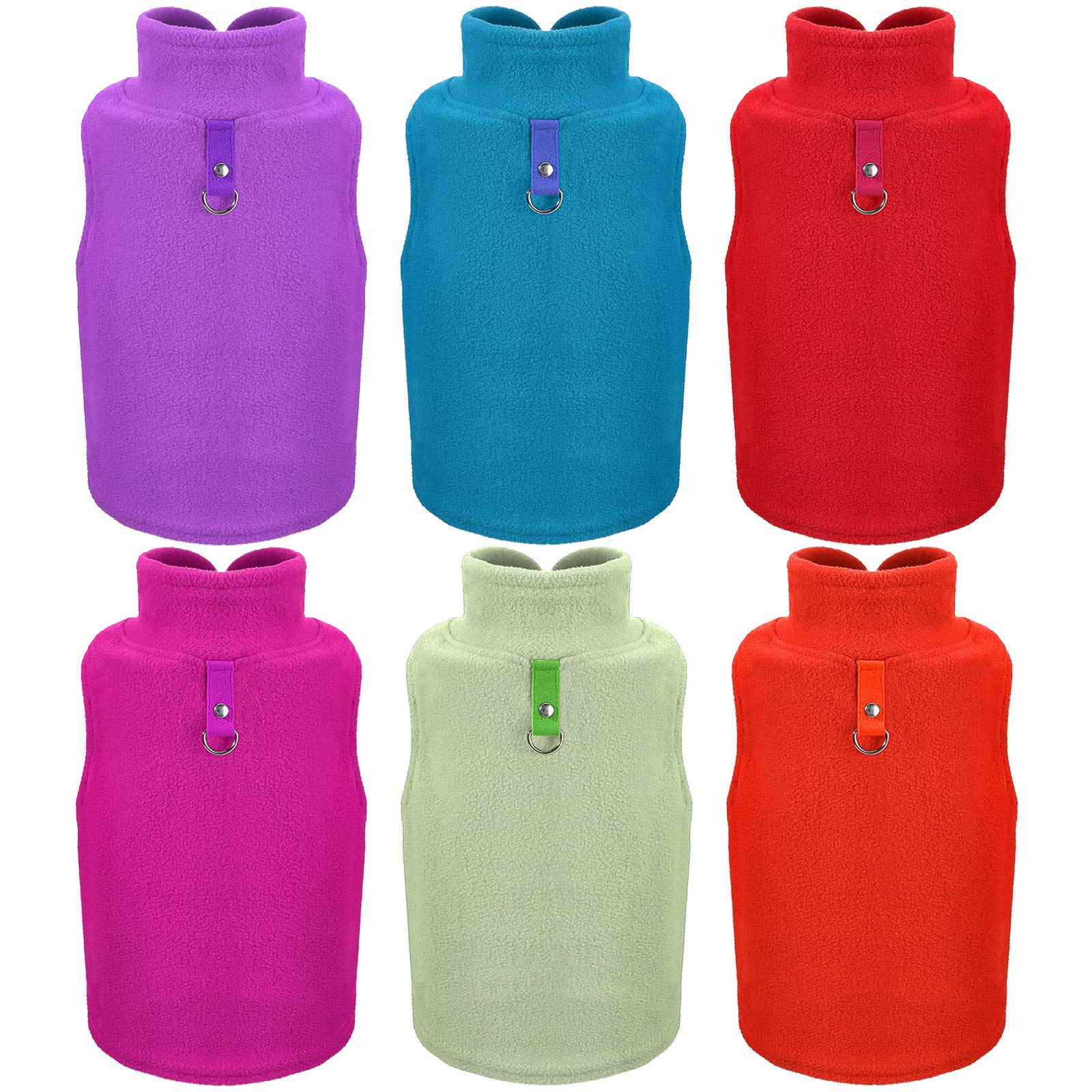 6 Pack Fleece Dog Sweaters - Warm Winter Dog Pullover Vest with Leash Ring | Cozy Pet Jacket for Small Dogs & Cats | Perfect for Cold Weather Walks & Indoor Comfort