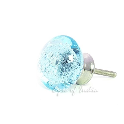 Handmade Blue Bubbles Glass Cabinet Knobs - Set of 2 Boho Chic Dresser Drawer Pulls for Vintage Furniture, Wardrobe & Cupboard Doors - Decorative Hardware for Shabby Chic & Bohemian Home Decor