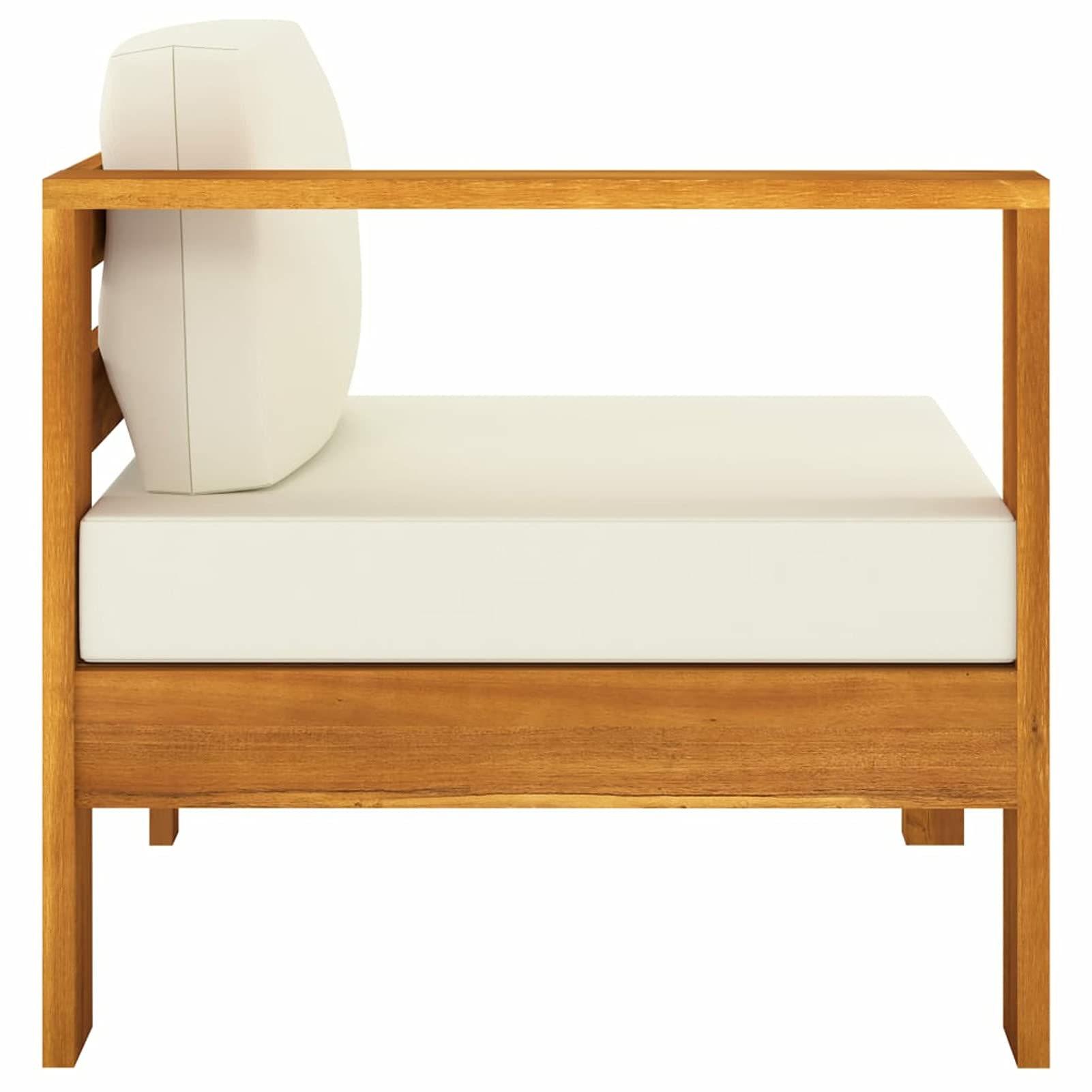 Tidyard Acacia Wood Outdoor Sectional Sofa with Armrest & White Cushions - 27.6 x 25.6 x 23.6 Inches Patio Furniture for Garden, Terrace, Backyard, Balcony - Perfect for Lounging, Entertaining & Relaxing Outdoors