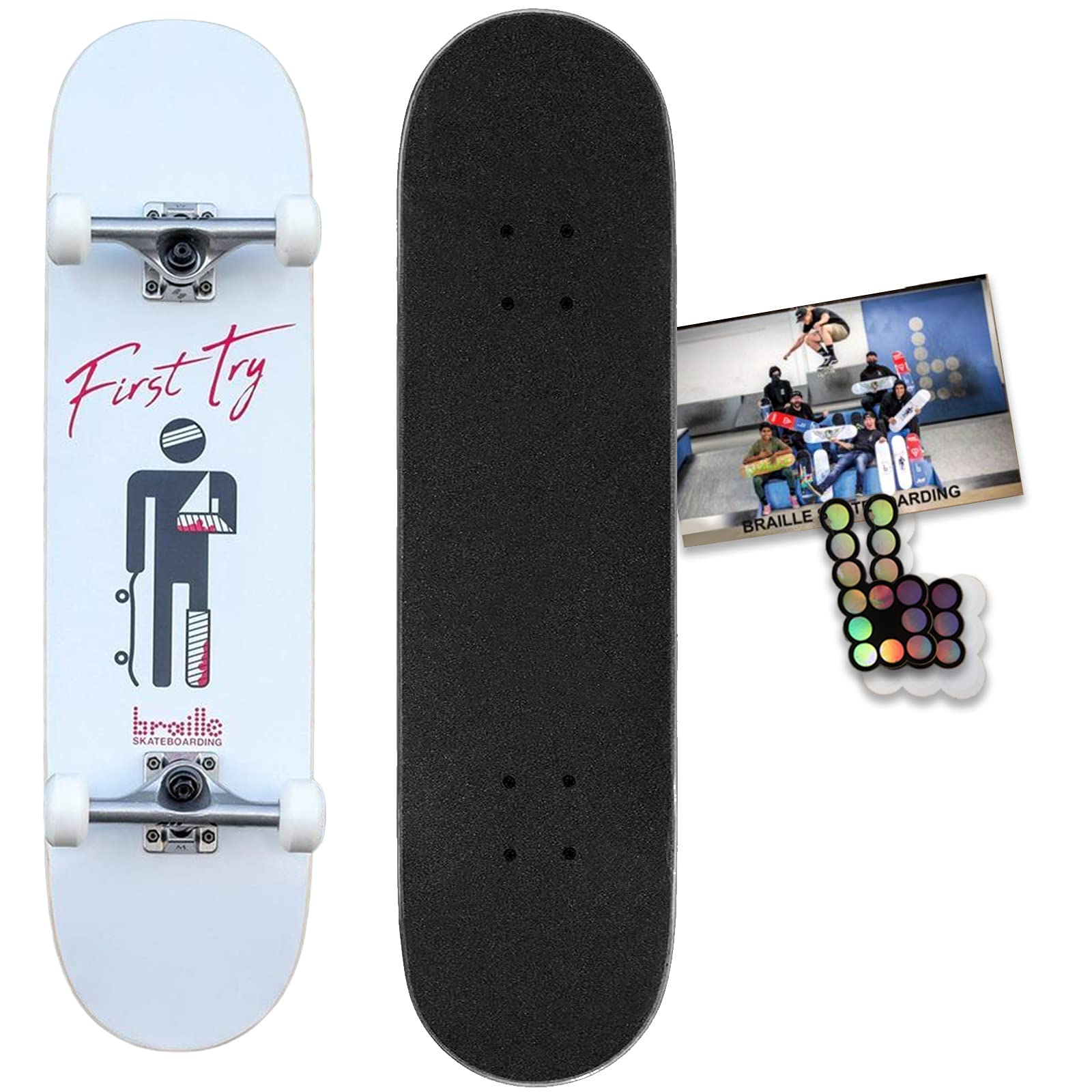Braille Complete Pro Skateboard for Girls, Boys, Kids, Teens & Adults - Fully Assembled Beginner Skateboard with Poster & Stickers - Perfect for Street Skating, Park Riding & Learning Tricks