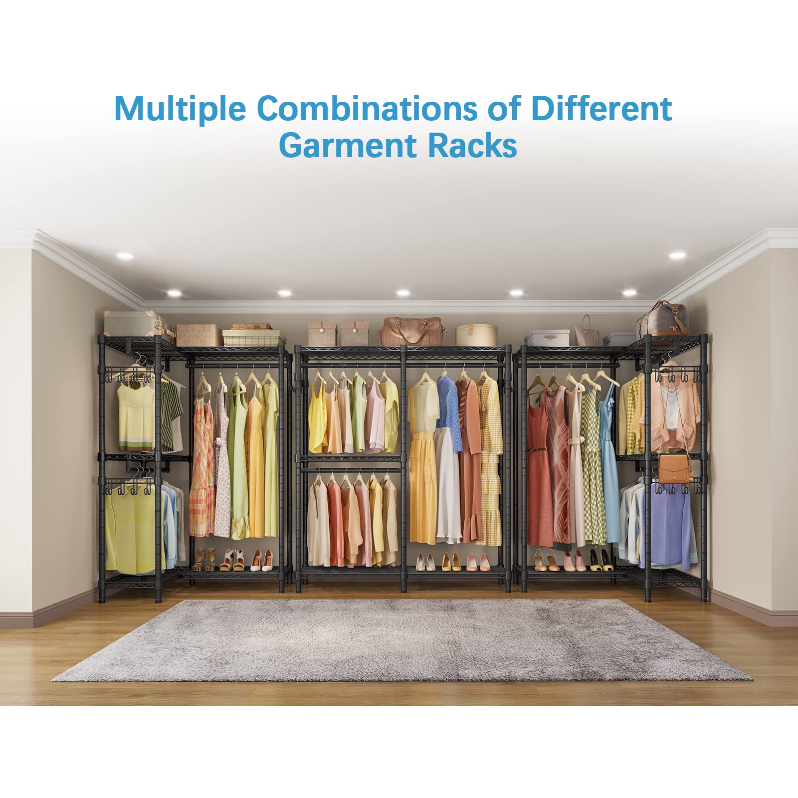 VIPEK V4S Heavy Duty Garment Rack - Adjustable Shelves & 2 Side Hooks, 810lbs Capacity Portable Closet Storage System for Hanging Clothes, Black | Perfect for Home Organization, Laundry Room, Closet Storage & Commercial Use