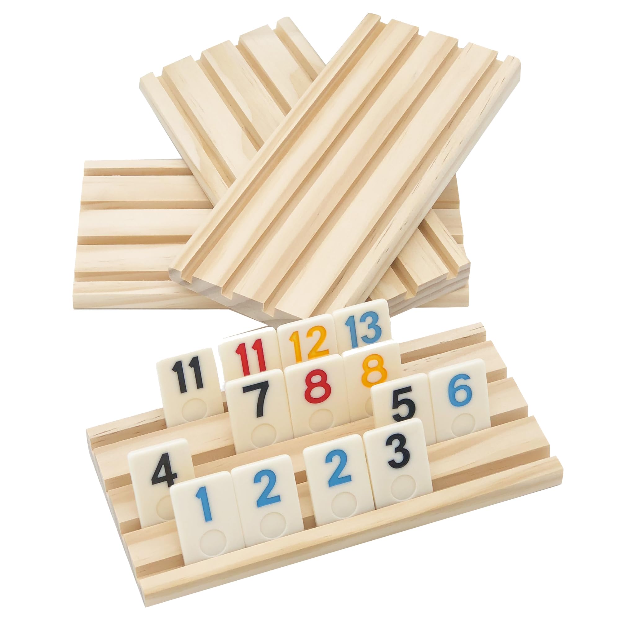 4 Wooden Rummy Replacement Racks/Trays for Rummikub & Okey Board Games - Durable Game Holders for Rummy Cube & Tile Games - Perfect for Family Game Nights & Travel