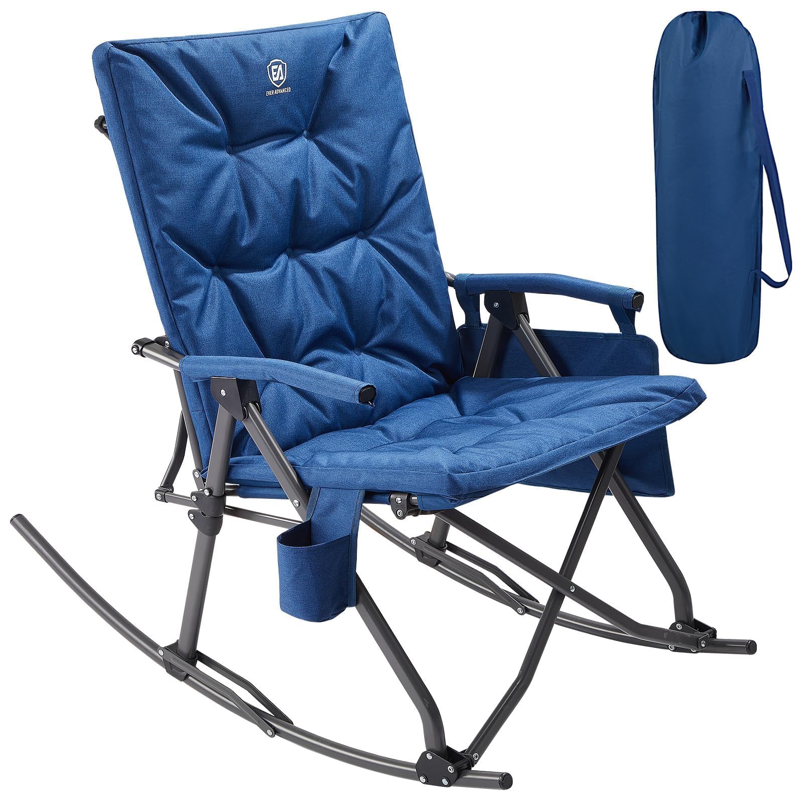 EVER ADVANCED Oversized Folding Rocking Camping Chair - Heavy Duty 400lbs Capacity Padded Portable Rocker for Adults - Perfect for Patio, Lawn, Beach, Backyard & Outdoor Relaxation