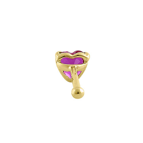 14K Solid Yellow Gold Ruby Heart CZ Straight Nose Stud - Hypoallergenic Nose Ring for Women, Perfect for Everyday Wear & Special Occasions
