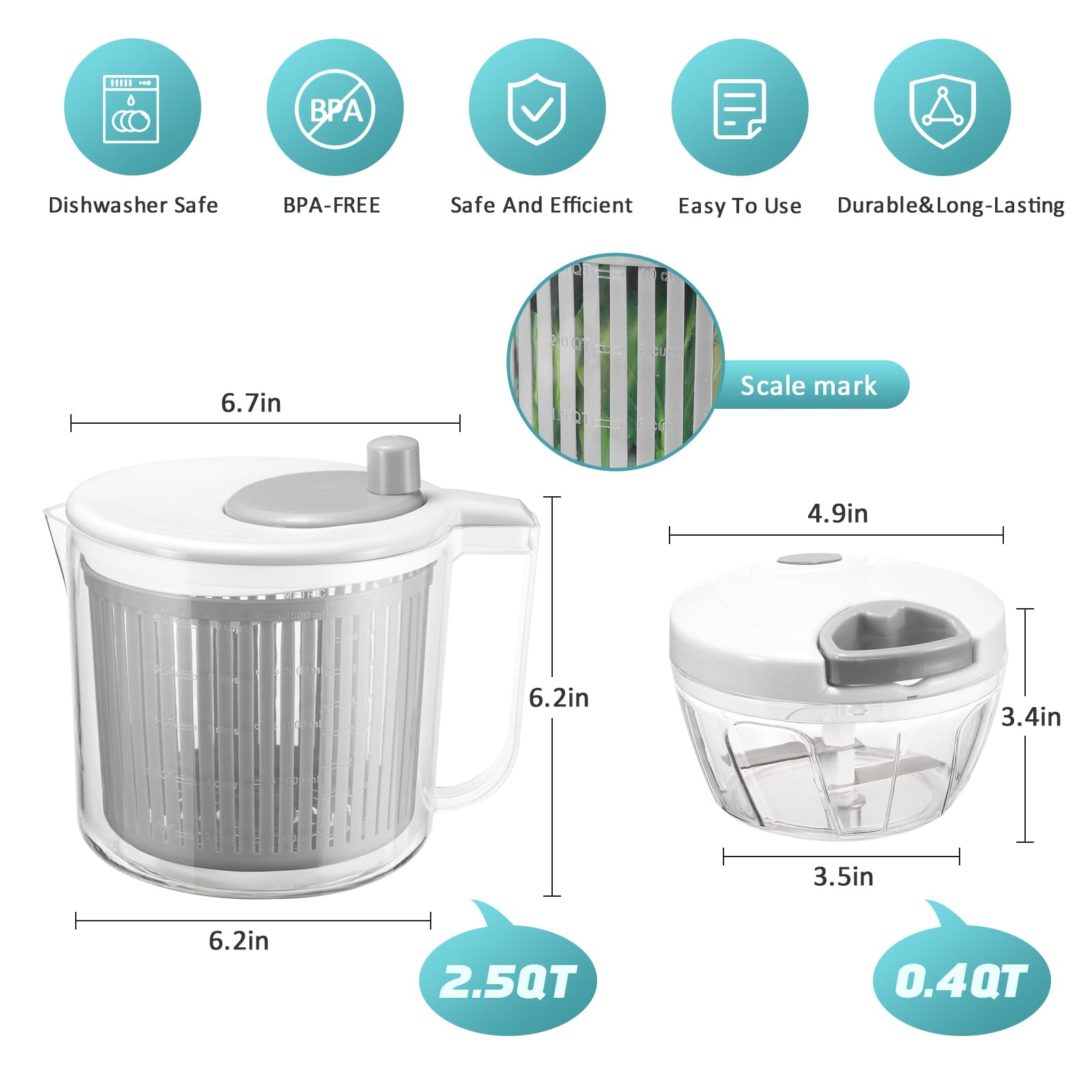 Premium Salad Spinner with Vegetable Chopper Set - Grey | Efficient Lettuce & Greens Dryer & Cutter | Durable BPA-Free Polypropylene | 1-Year Warranty | Perfect for Kitchen Prep, Healthy Meal Prep & Quick Salad Making