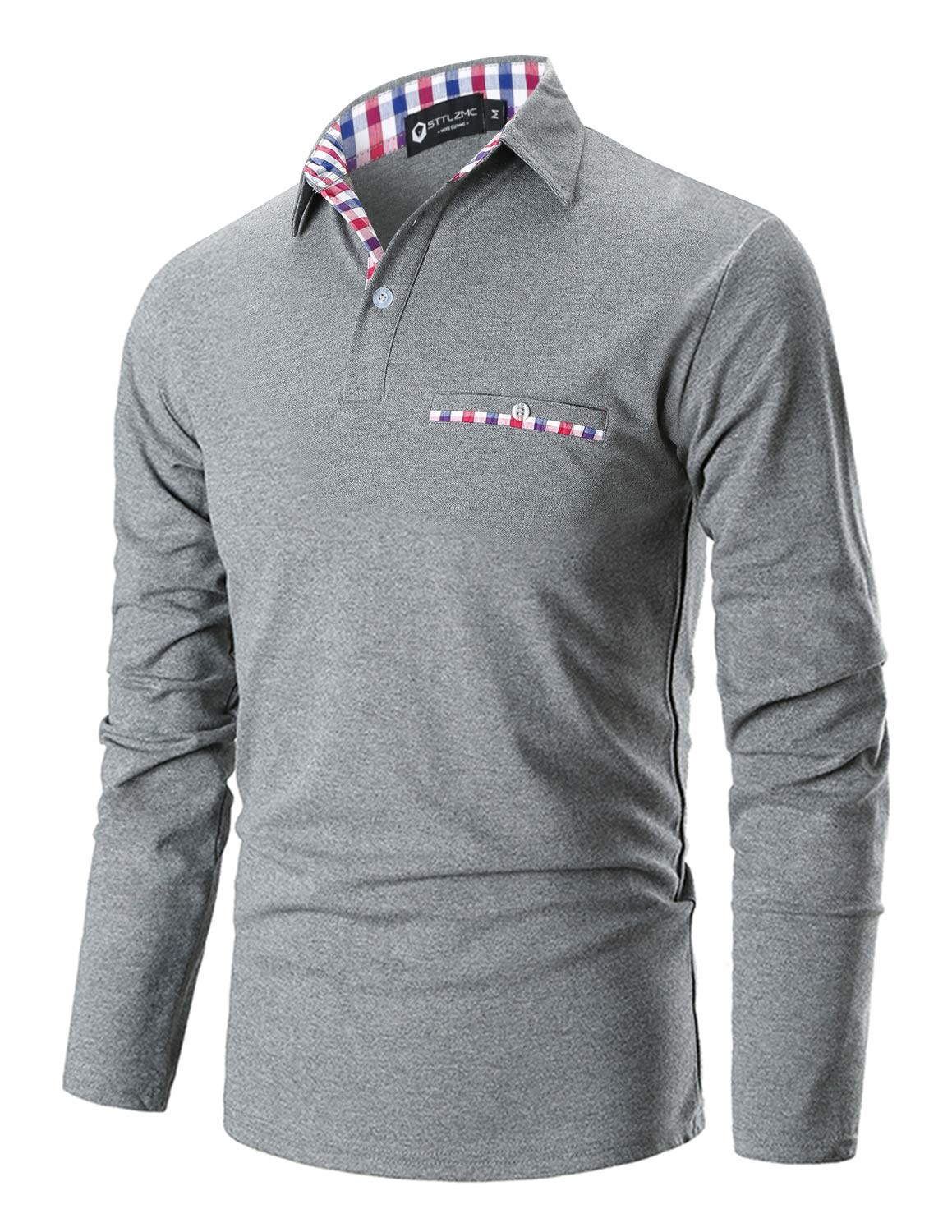 Men's Long Sleeve Polo Shirts - Casual Fit Plaid Collar T-Shirts for Work, Golf & Everyday Wear | Breathable Cotton Comfort