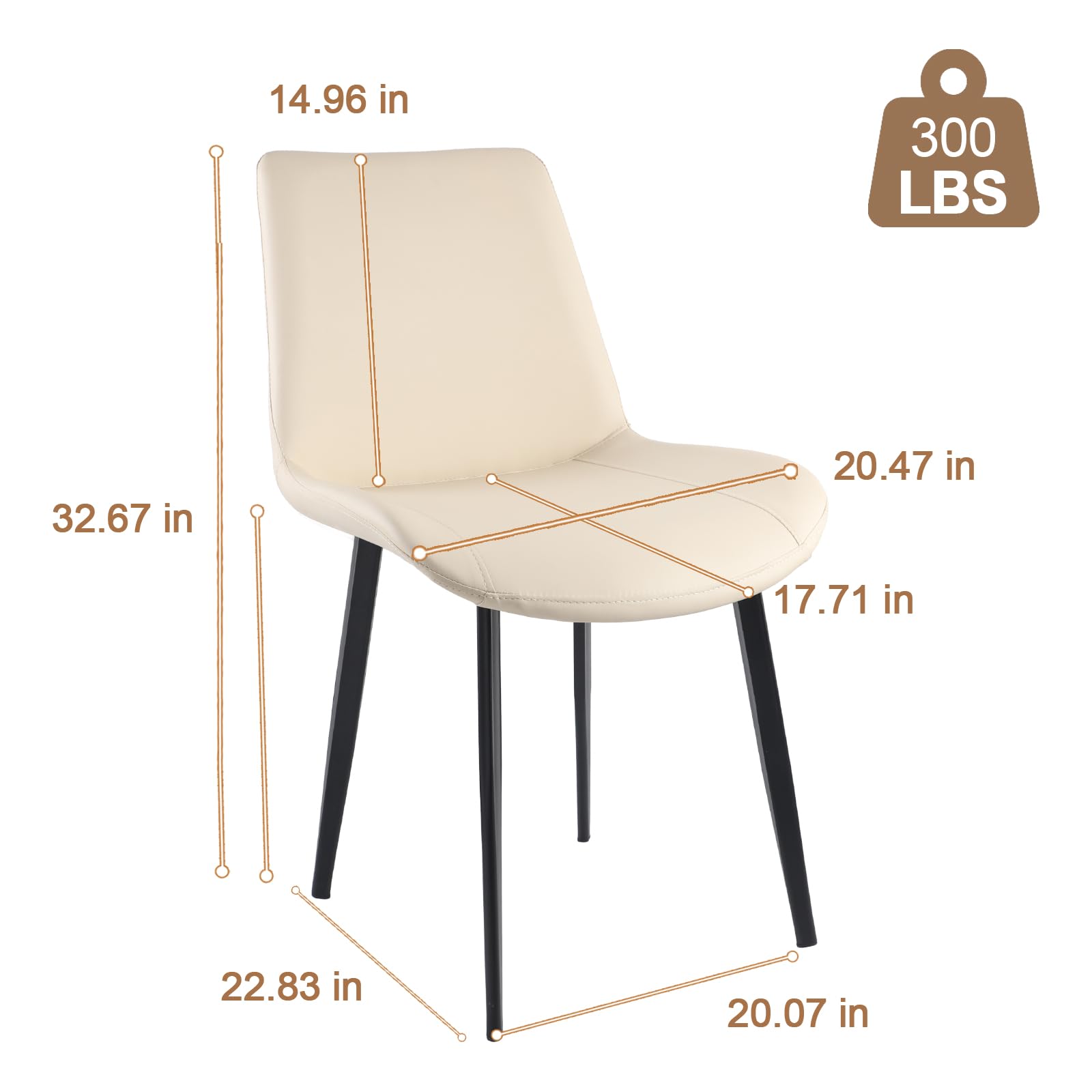 Modern PU Leather Dining Chairs Set of 2 - Sturdy Metal Legs & Upholstered Seats - Beige Accent Side Chairs for Kitchen, Living Room & Dining Room - Perfect for Family Dinners & Home Decor