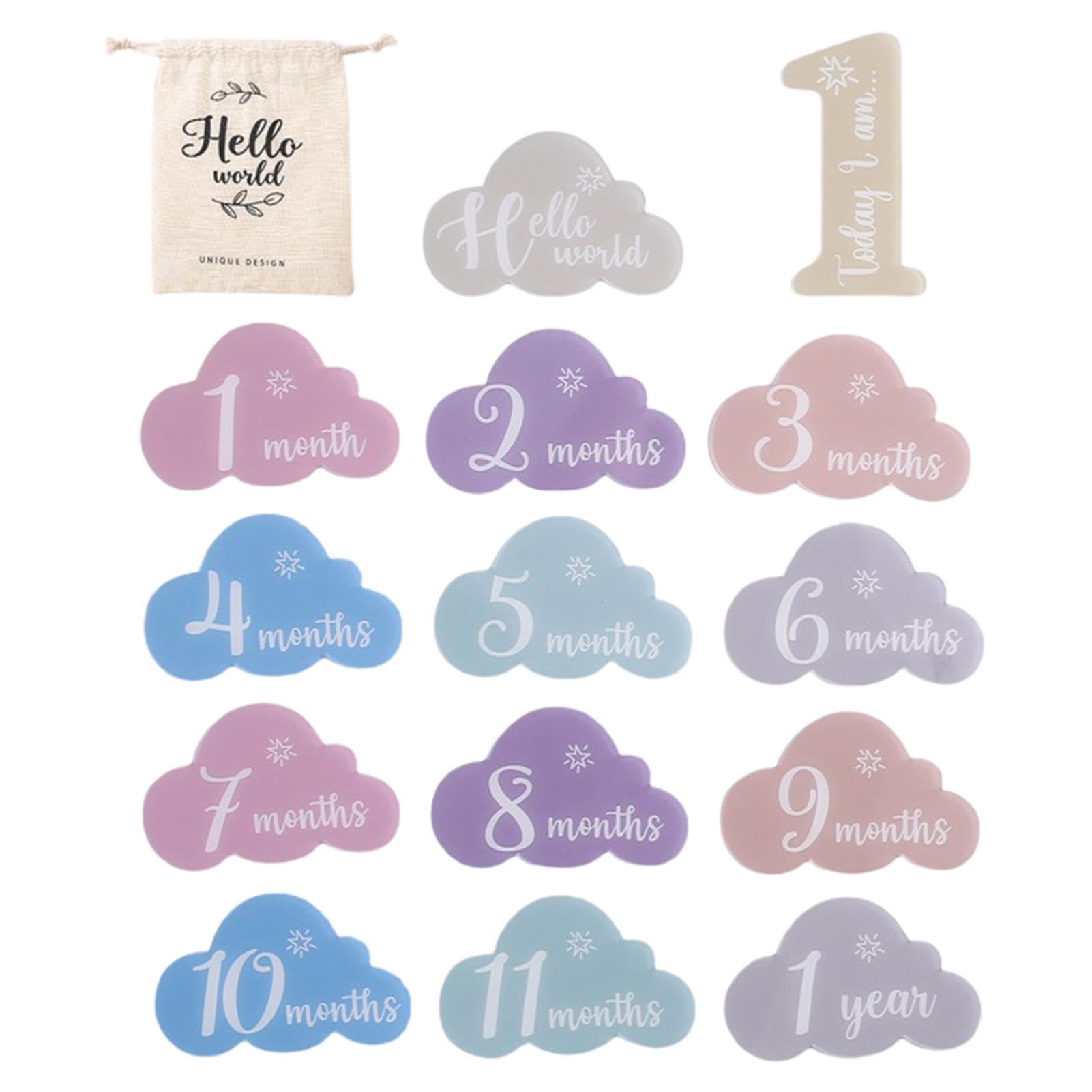 Fanelod Baby Milestone Marker Cards | Cloud-Shaped Monthly Photo Props for Newborn Boys & Girls - Acrylic Baby Month Signs (0-12 Months) - Perfect for First Birthday Photos, Monthly Growth Tracking & Nursery Decor