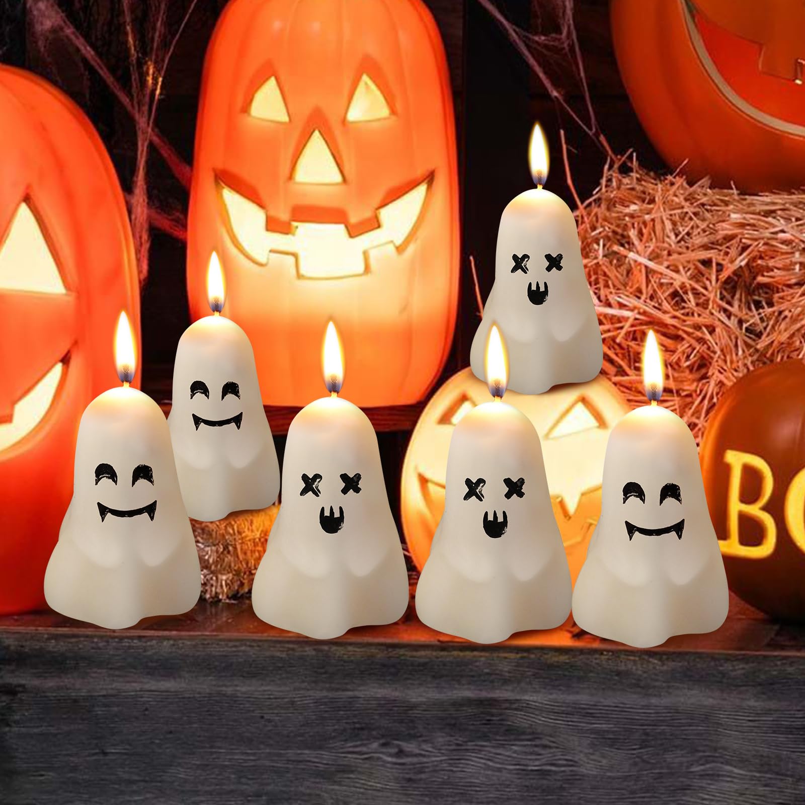 12 Pcs Ghost Face Candles - Halloween & Thanksgiving Wax Candles, Spooky Handmade Decoration for Home, Party, Table Centerpiece - Cute Fun Mini Burning Candles for Festive Atmosphere
