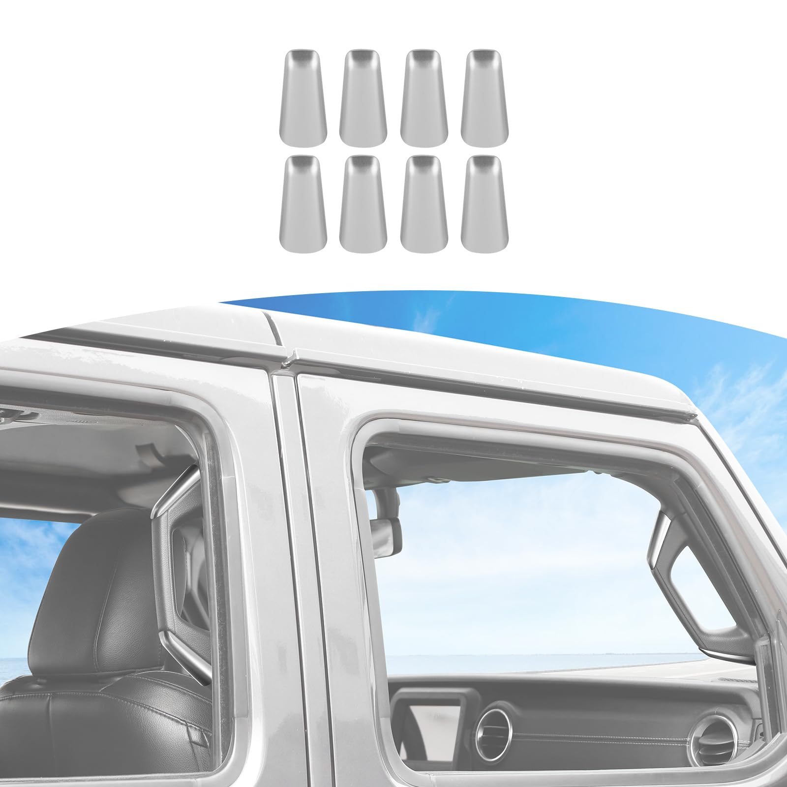 RT-TCZ Silver A/B Pillar Grab Handle Covers for Jeep Wrangler JL JLU & Gladiator JT (2018-2023) - Interior Accessories for Enhanced Grip & Style - Perfect for Off-Roading & Daily Commutes