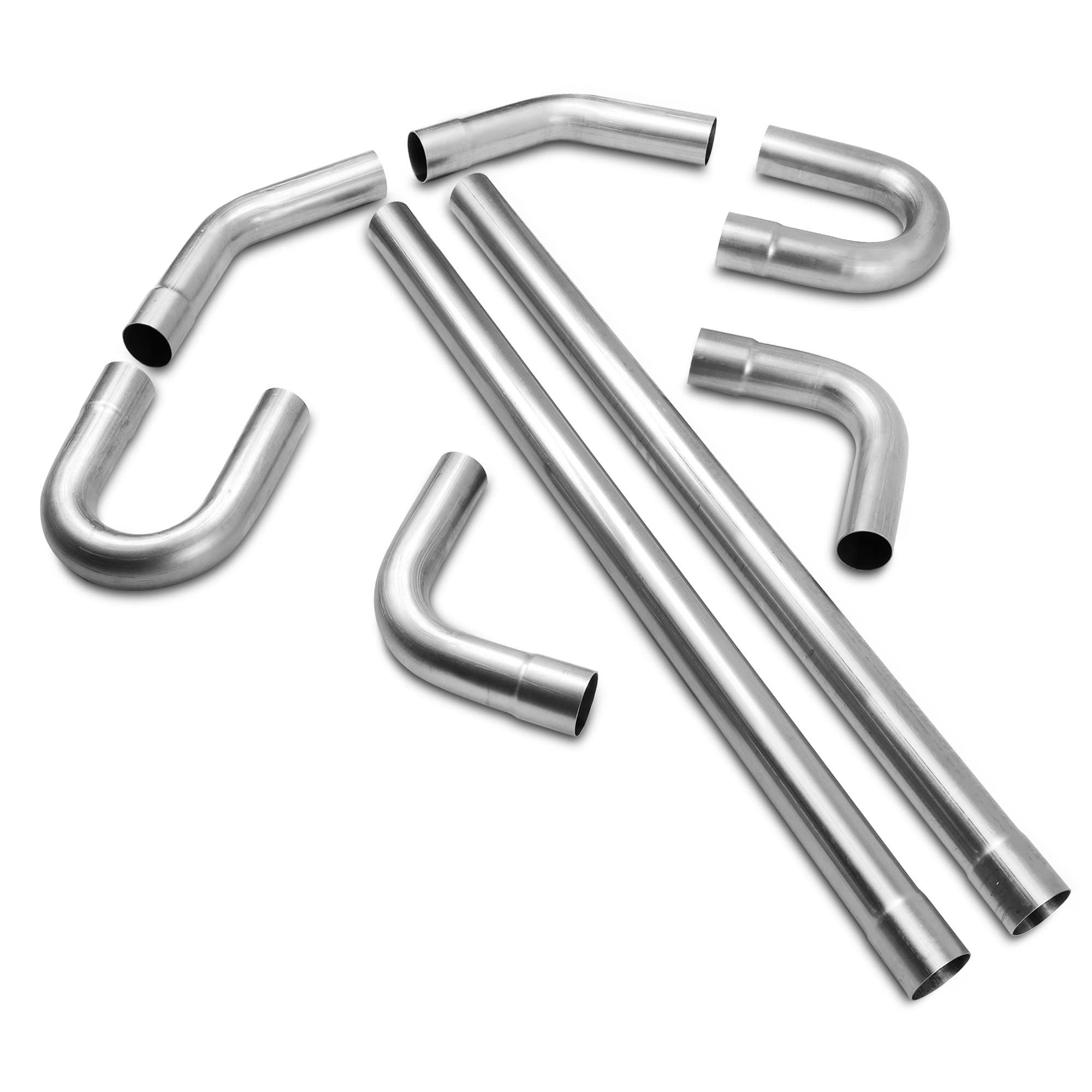 2.25'' Mild Steel Custom Exhaust Kit - 16 Gauge Mandrel Bent Tubing with Straight & U-Bend Pipes (8-Piece Universal Set) - Perfect for Car, Truck & Motorcycle Exhaust System Upgrades