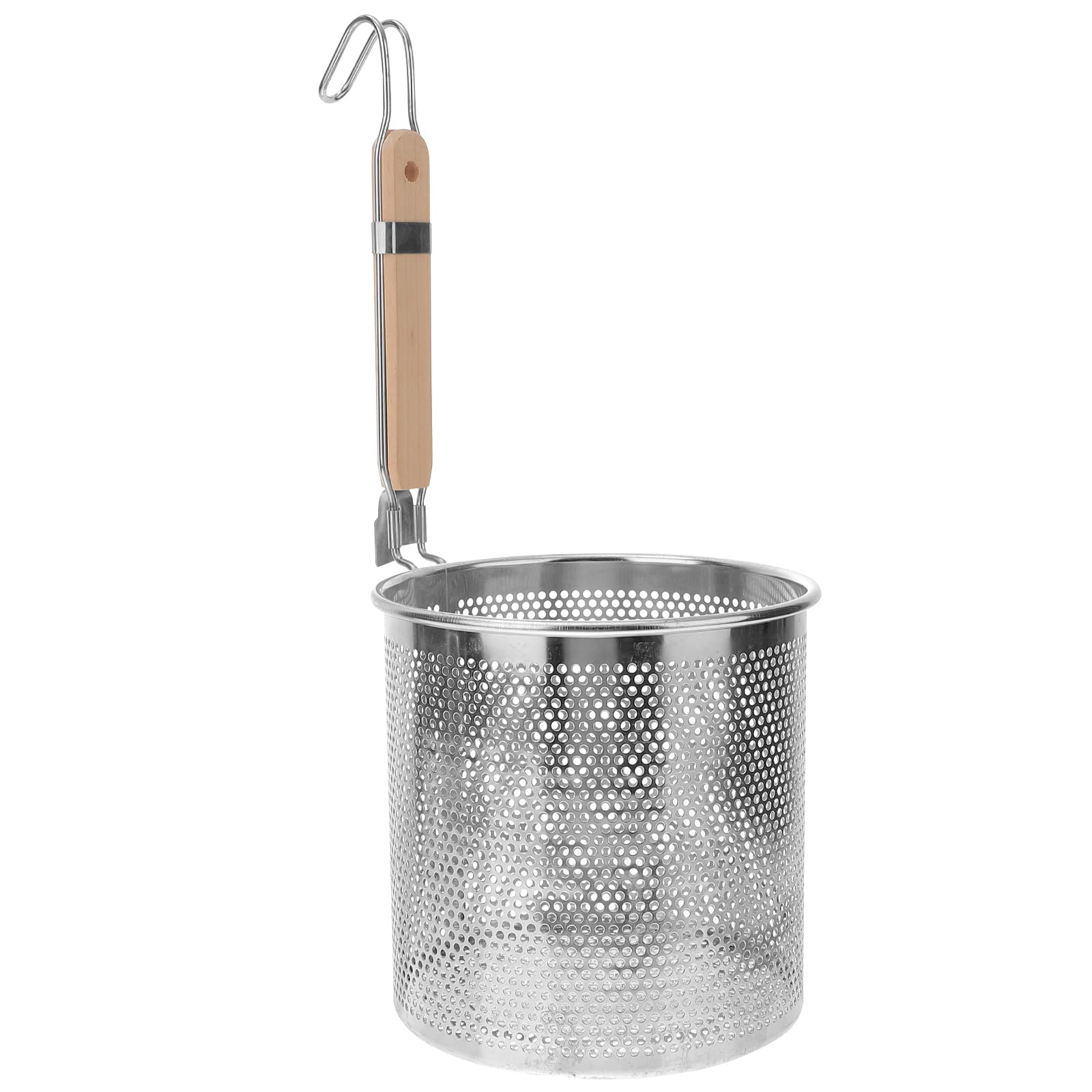 Zerodeko 18cm Stainless Steel Mesh Pasta Basket with Wooden Handle - Noodle Colander, Spider Strainer for Dumplings & Pasta | Perfect for Draining, Cooking & Serving Italian, Asian Dishes